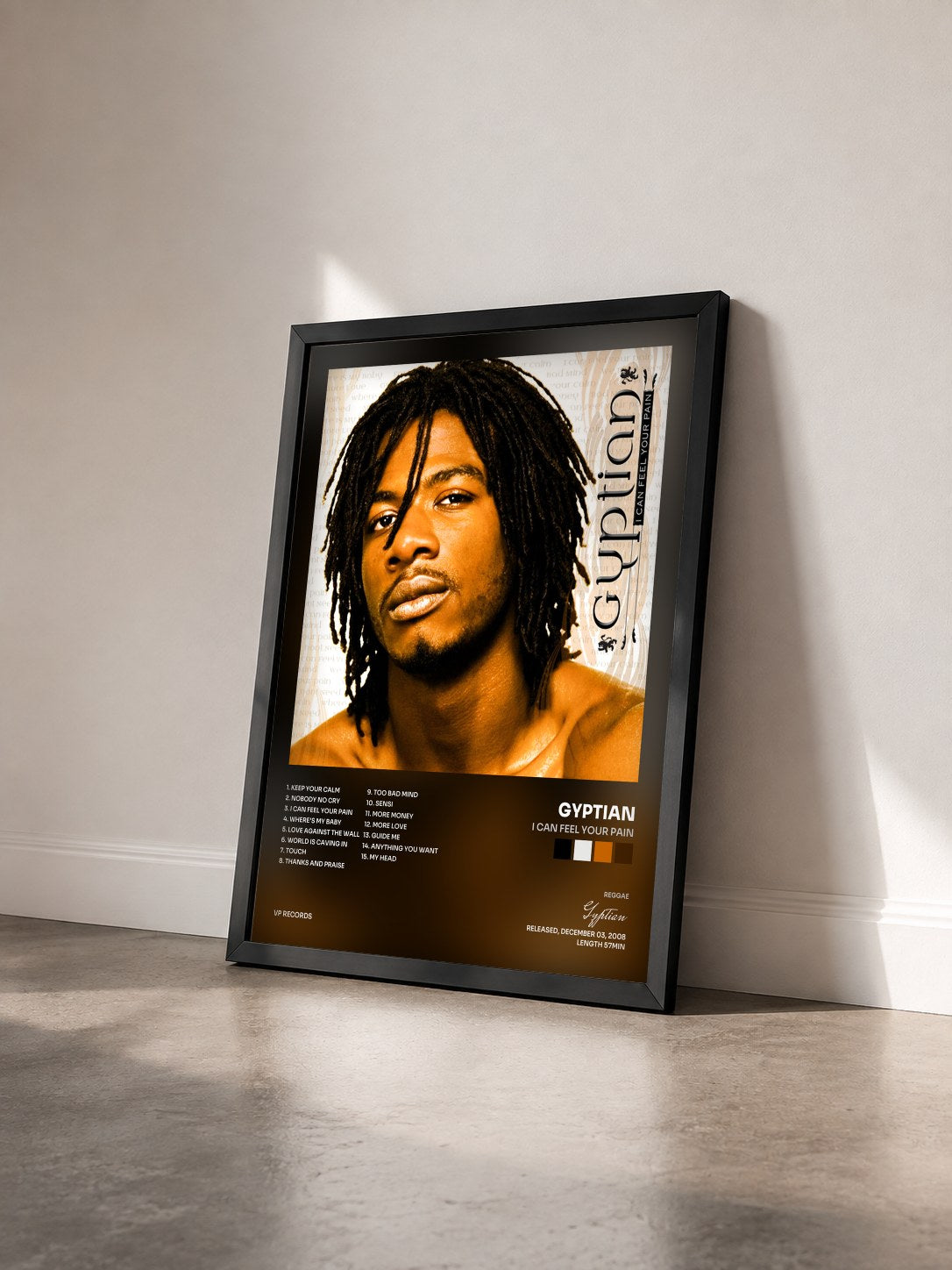 #noir Tableau de l'album I Can Feel Your Pain de Gyptian vu de trois quarts, cadre noir