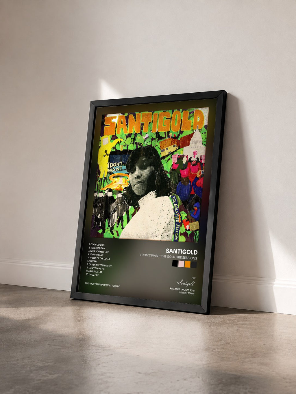 #noir Tableau de l'album I Don't Want: The Gold Fire Sessions de Santigold vu de trois quarts, cadre noir