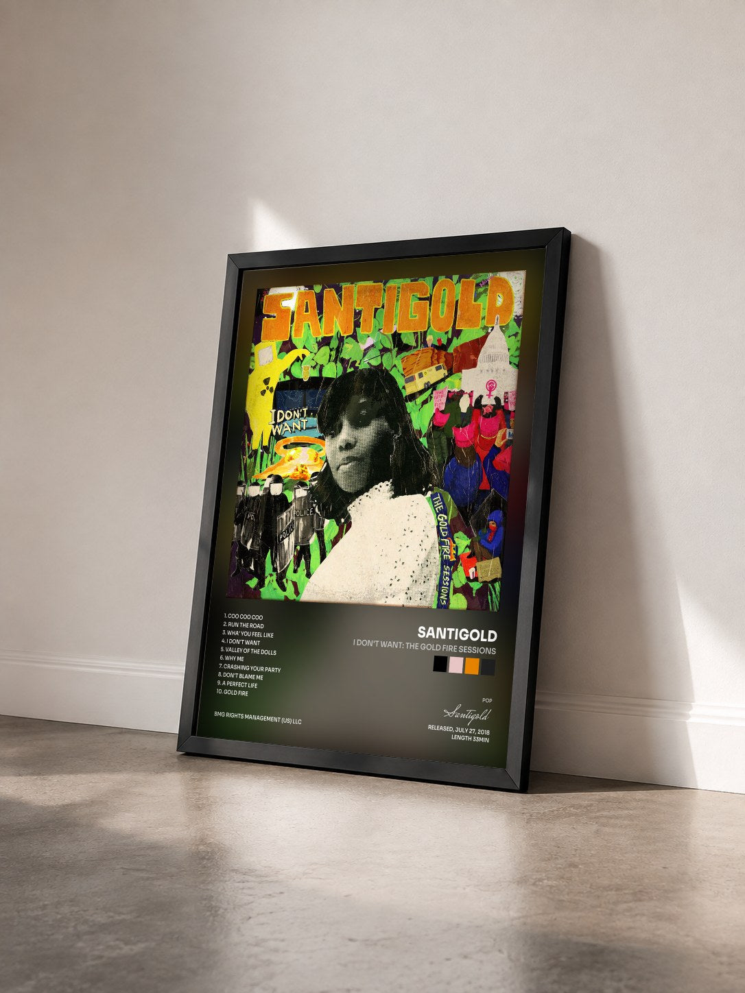 #noir Tableau de l'album I Don't Want: The Gold Fire Sessions de Santigold vu de trois quarts, cadre noir