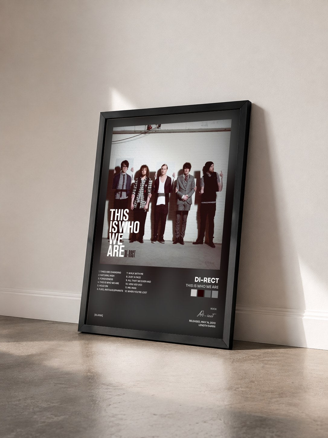 #noir Tableau de l'album This Is Who We Are de Di-rect vu de trois quarts, cadre noir