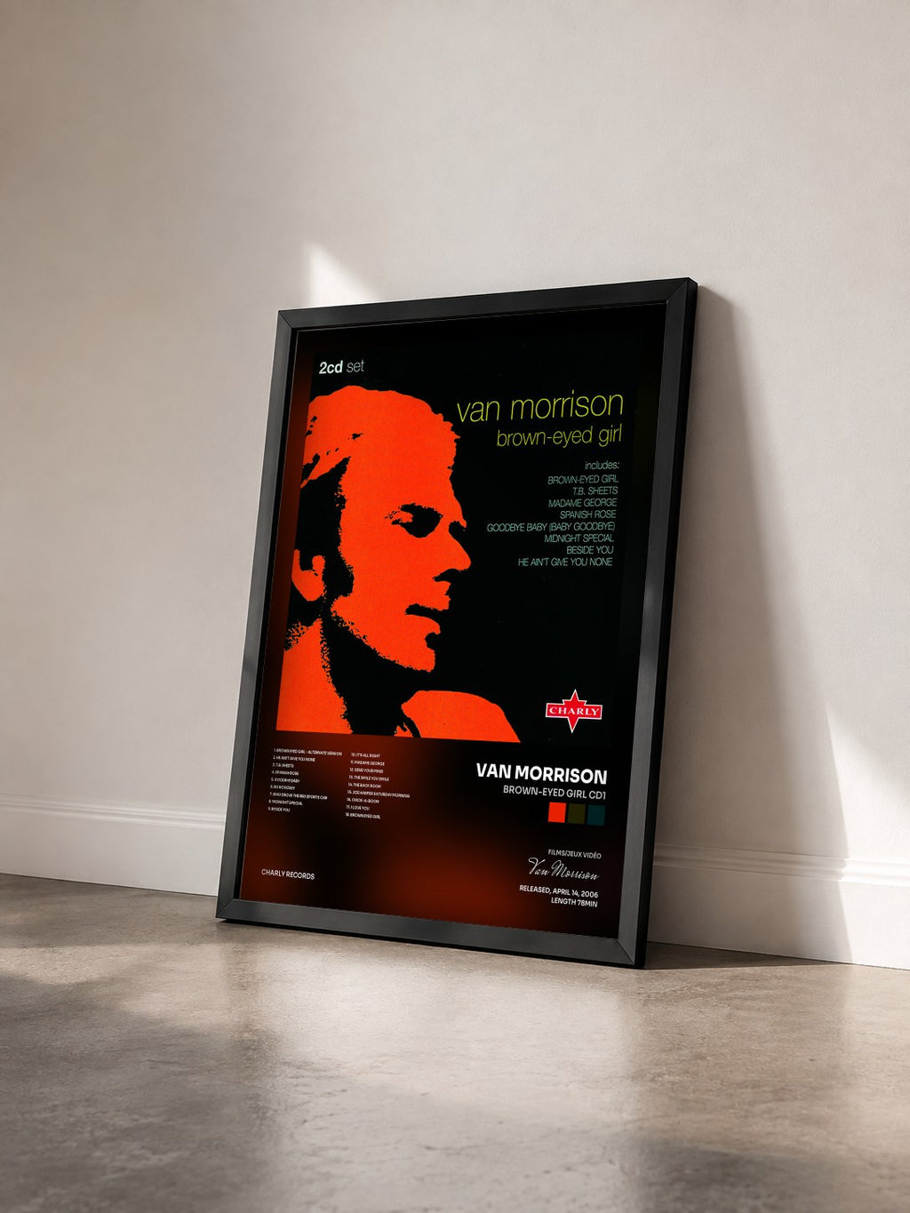 #noir Tableau de l'album Brown-Eyed Girl CD1 de Van Morrison vu de trois quarts, cadre noir