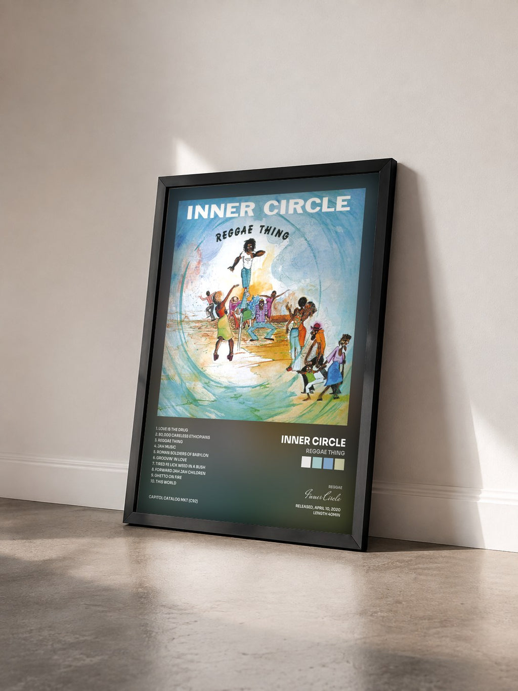 #noir Tableau de l'album Reggae Thing de Inner Circle vu de trois quarts, cadre noir