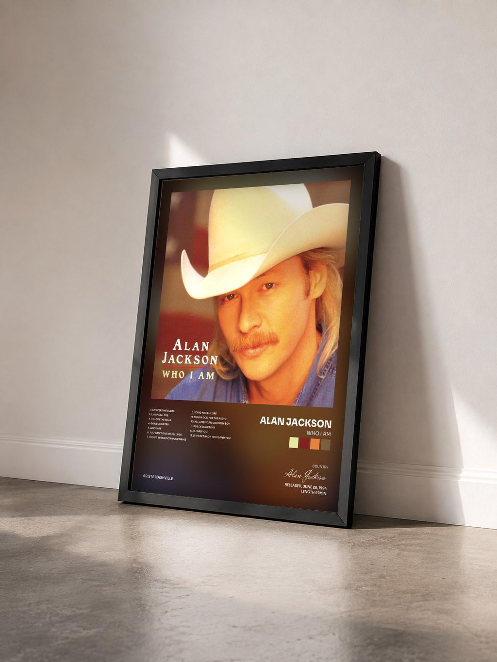 #noir Tableau de l'album Who I Am de Alan Jackson vu de trois quarts, cadre noir