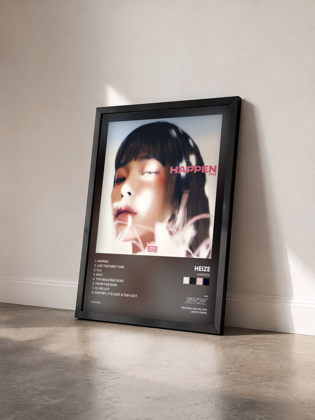 #noir Tableau de l'album HAPPEN de HEIZE vu de trois quarts, cadre noir