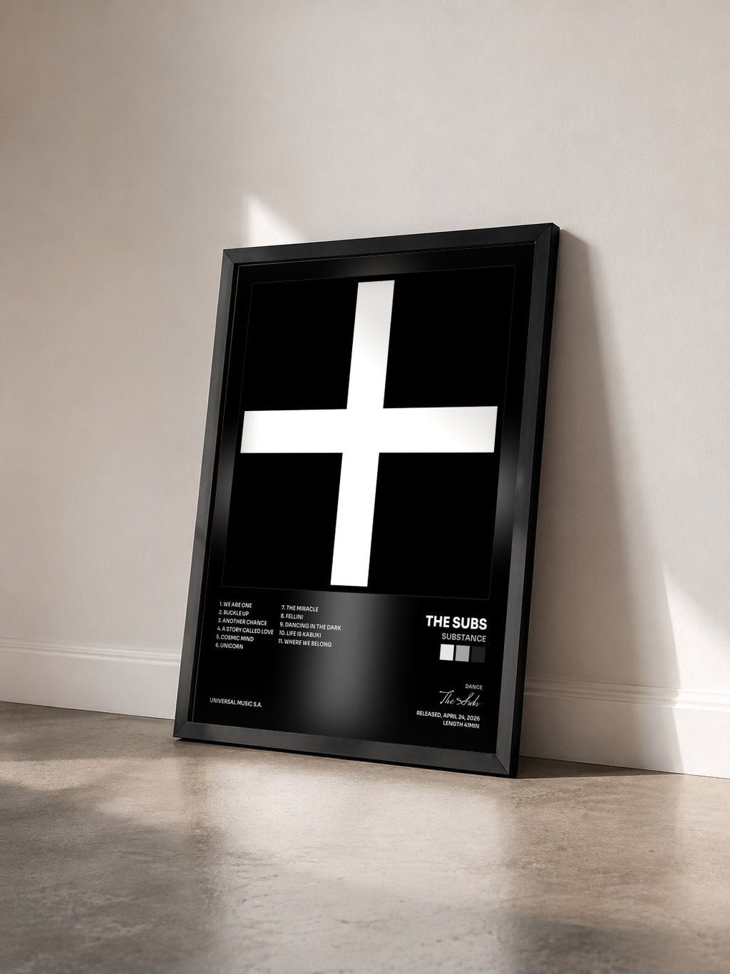 #noir Tableau de l'album Substance de The Subs vu de trois quarts, cadre noir
