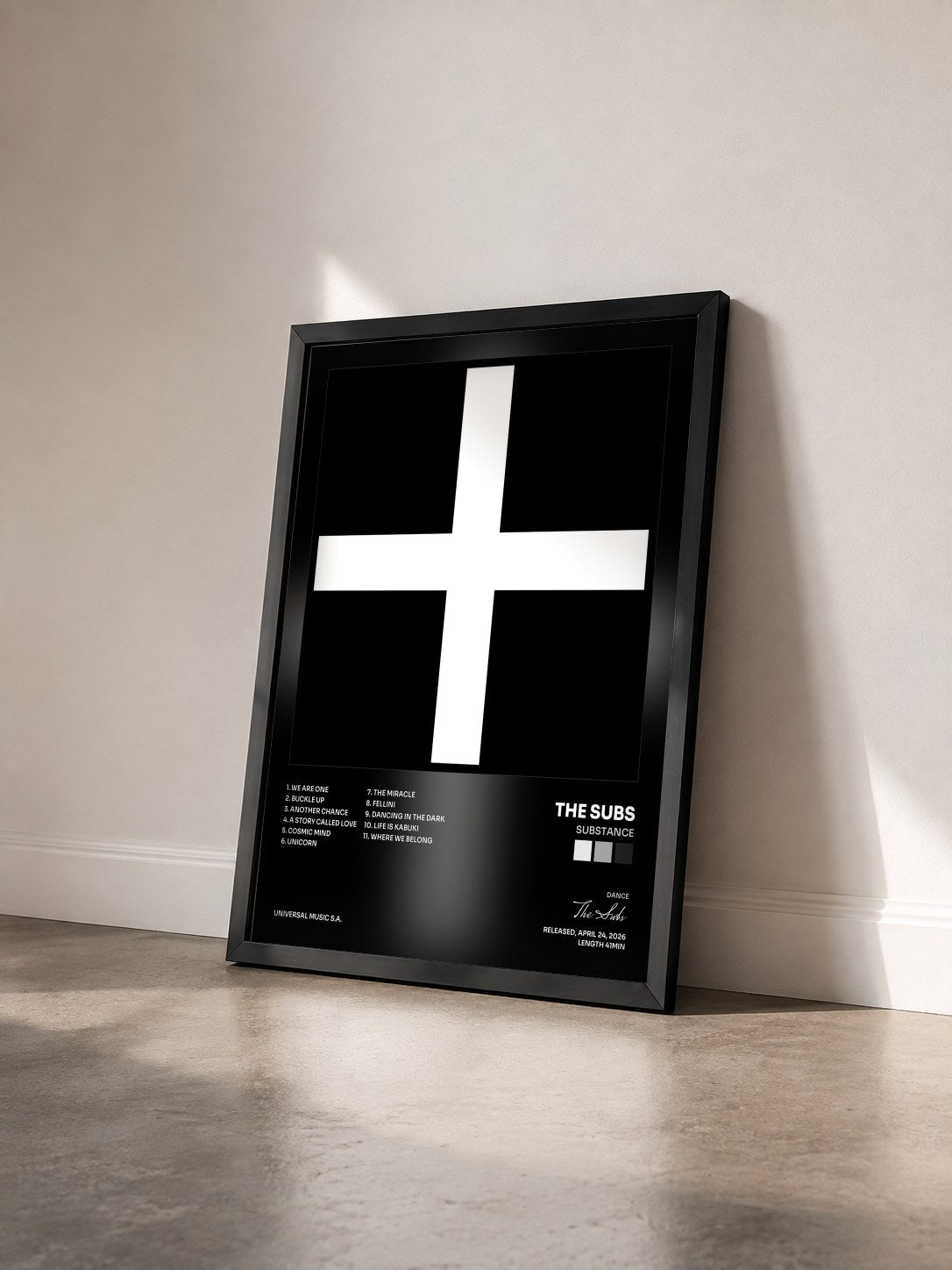 #noir Tableau de l'album Substance de The Subs vu de trois quarts, cadre noir