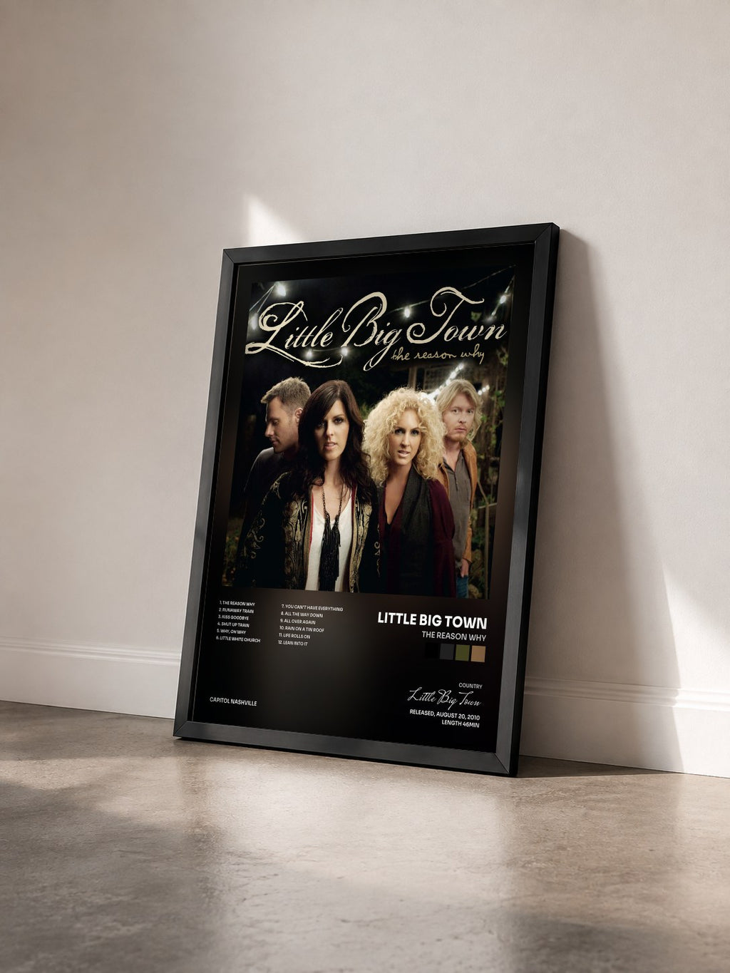 #noir Tableau de l'album The Reason Why de Little Big Town vu de trois quarts, cadre noir