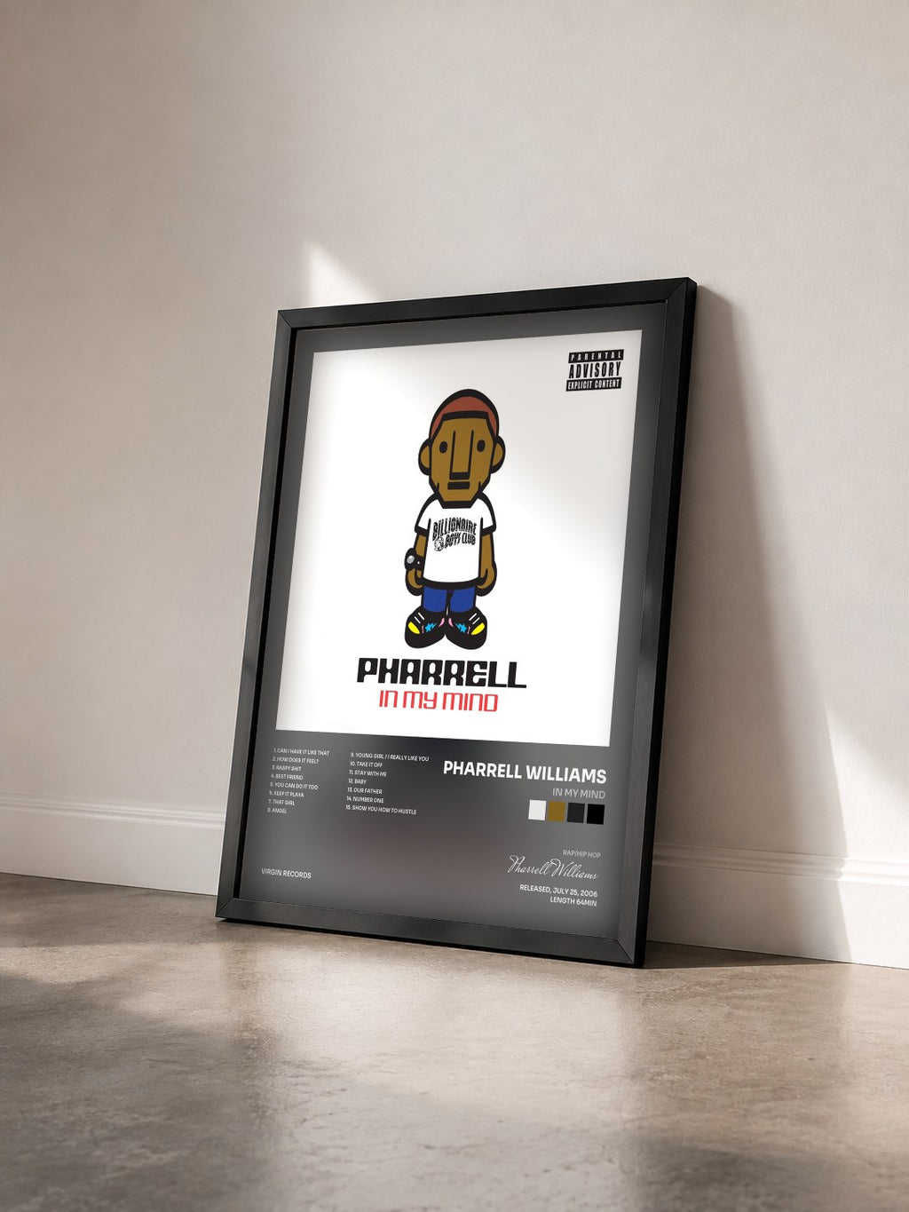 #noir Tableau de l'album In My Mind de Pharrell Williams vu de trois quarts, cadre noir
