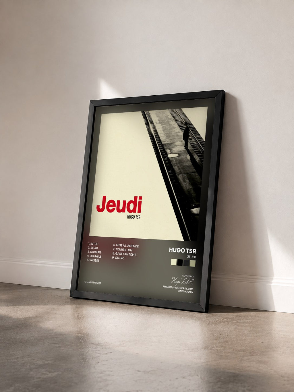 #noir Tableau de l'album Jeudi de Hugo TSR vu de trois quarts, cadre noir