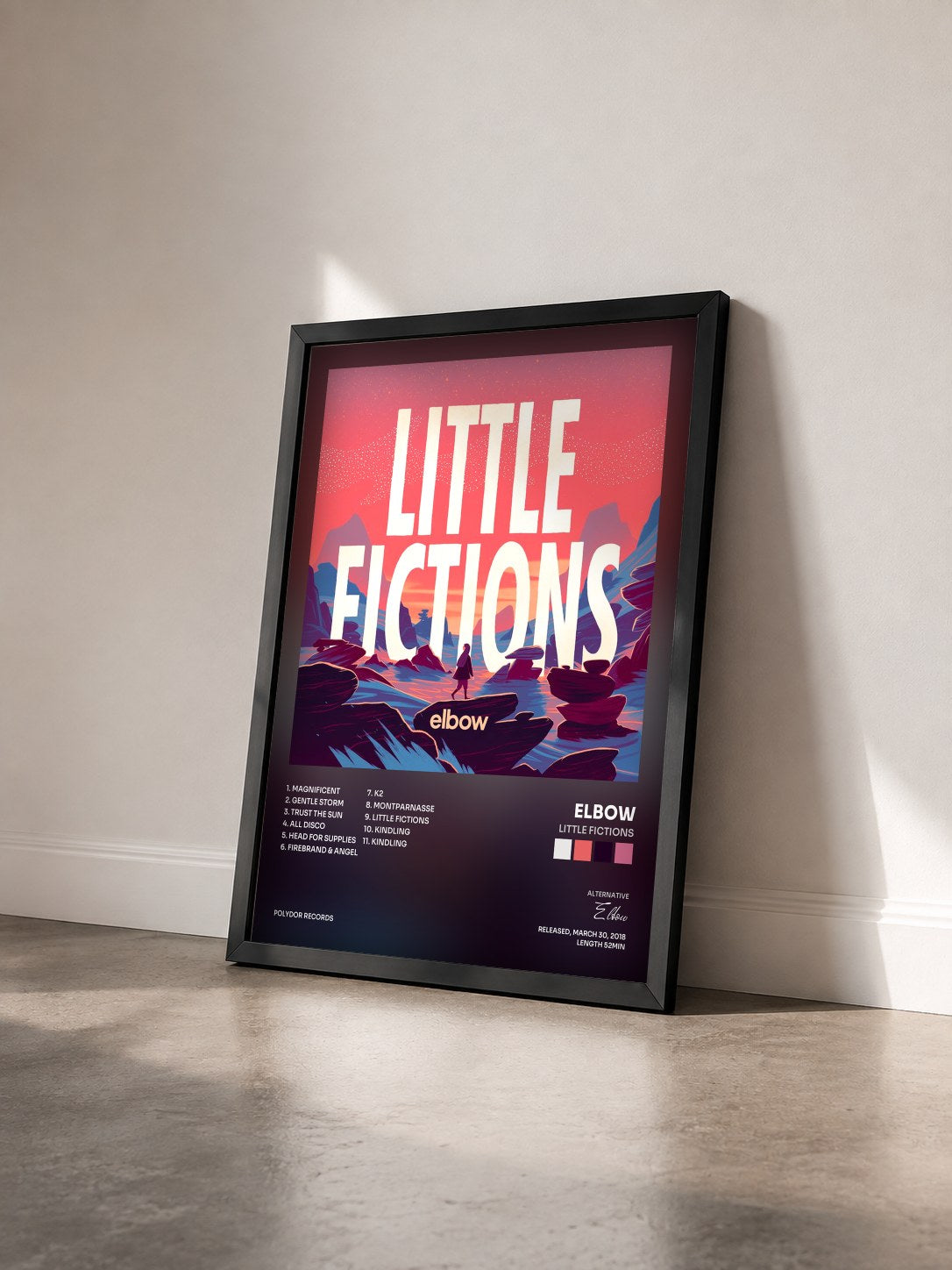 #noir Tableau de l'album Little Fictions de Elbow vu de trois quarts, cadre noir