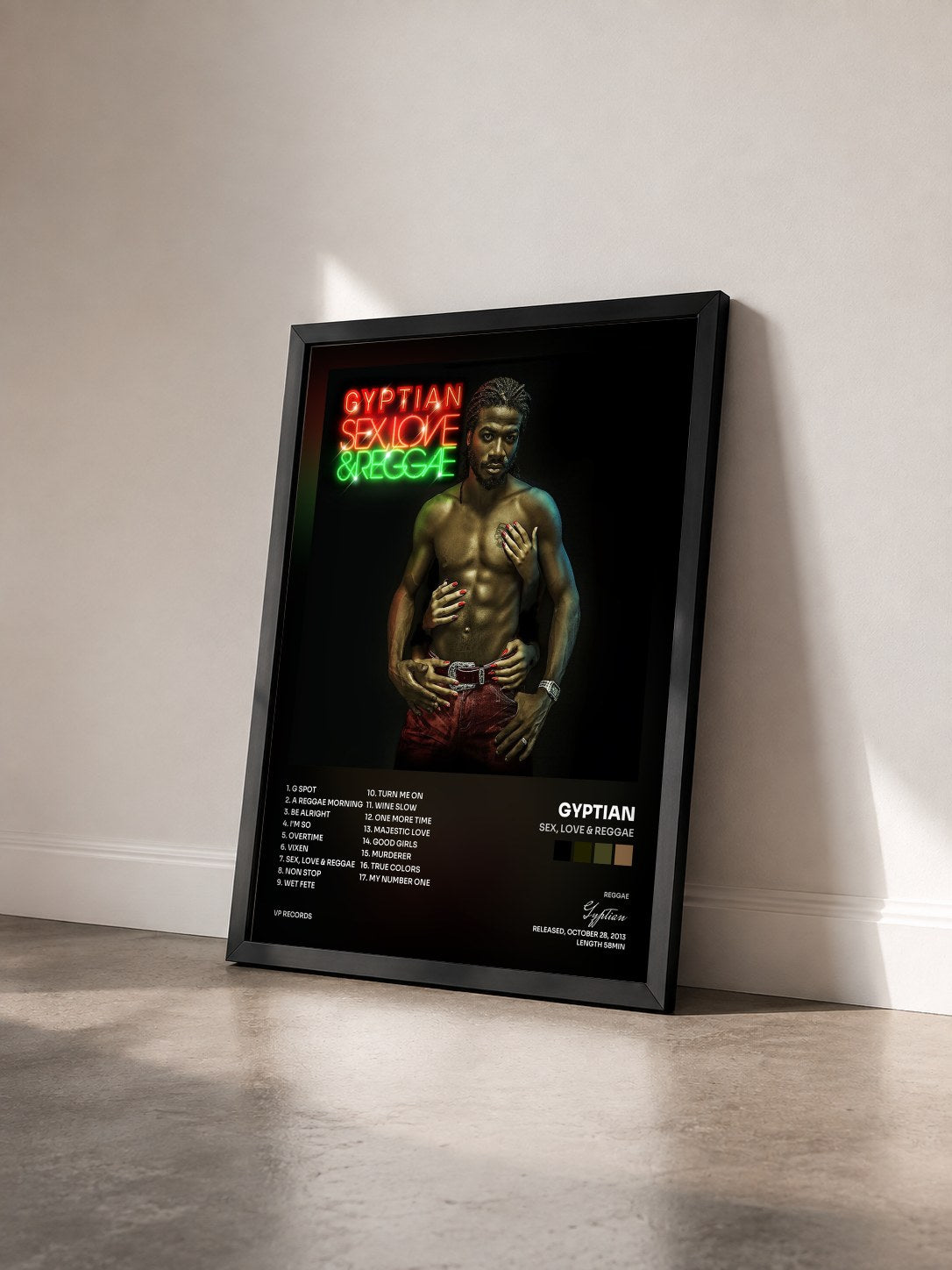 #noir Tableau de l'album Sex, Love & Reggae de Gyptian vu de trois quarts, cadre noir