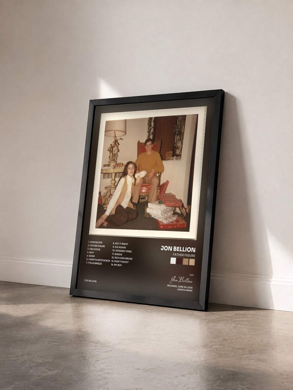 #noir Tableau de l'album FATHER FIGURE de Jon Bellion vu de trois quarts, cadre noir