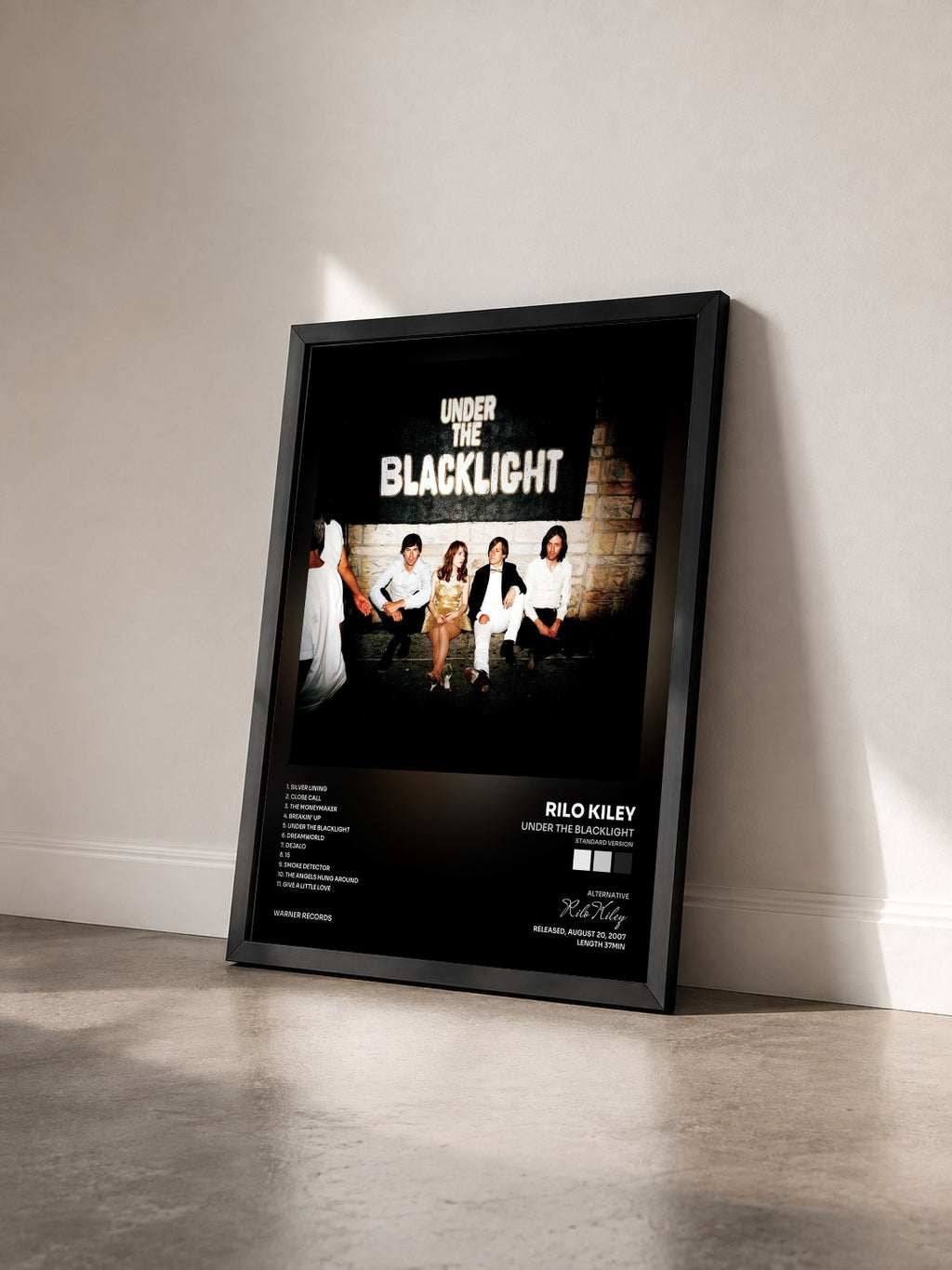 #noir Tableau de l'album Under The Blacklight (Standard Version) de Rilo Kiley vu de trois quarts, cadre noir