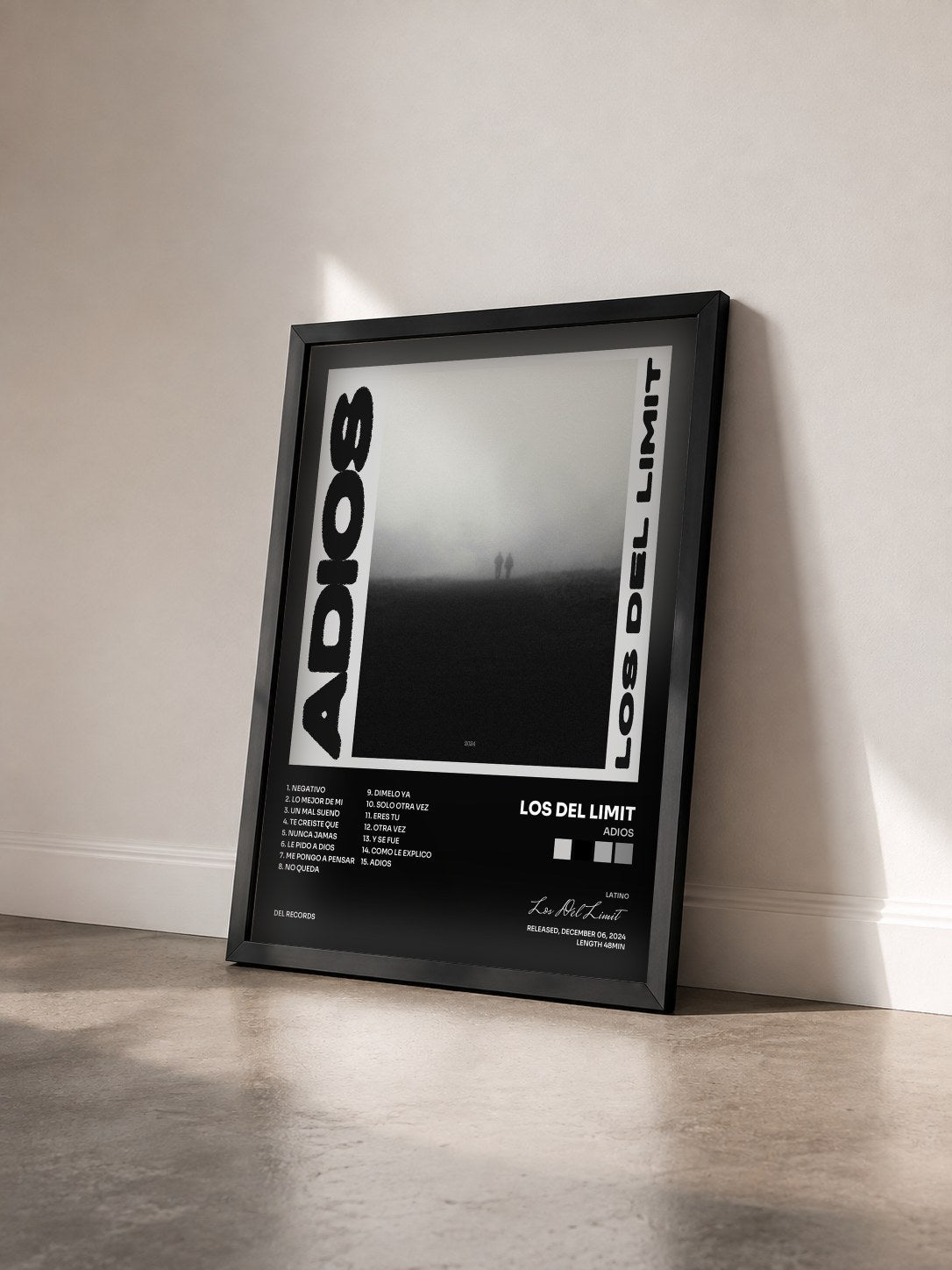 #noir Tableau de l'album Adios de Los Del Limit vu de trois quarts, cadre noir