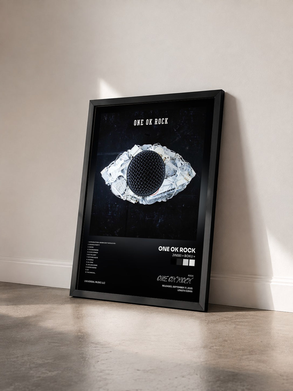 #noir Tableau de l'album Jinsei × Boku = de ONE OK ROCK vu de trois quarts, cadre noir