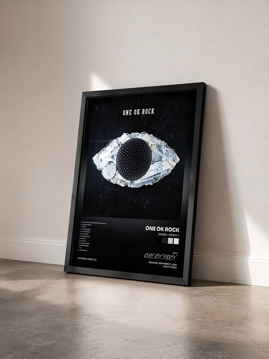 #noir Tableau de l'album Jinsei × Boku = de ONE OK ROCK vu de trois quarts, cadre noir