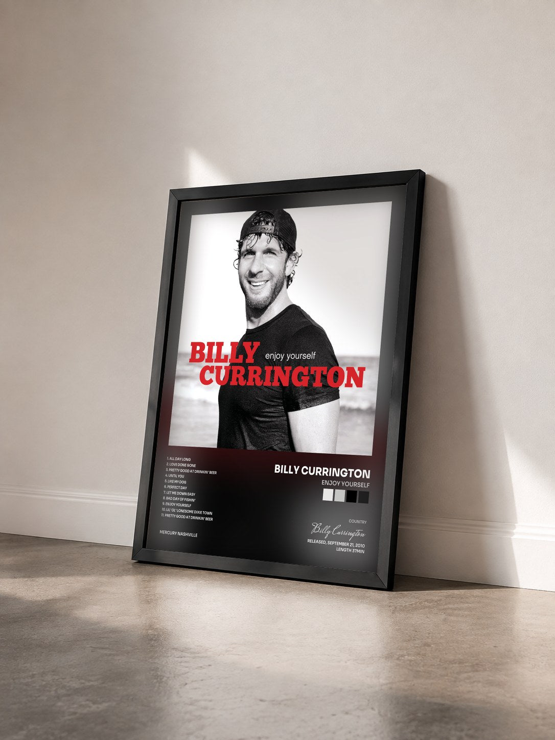 #noir Tableau de l'album Enjoy Yourself de Billy Currington vu de trois quarts, cadre noir