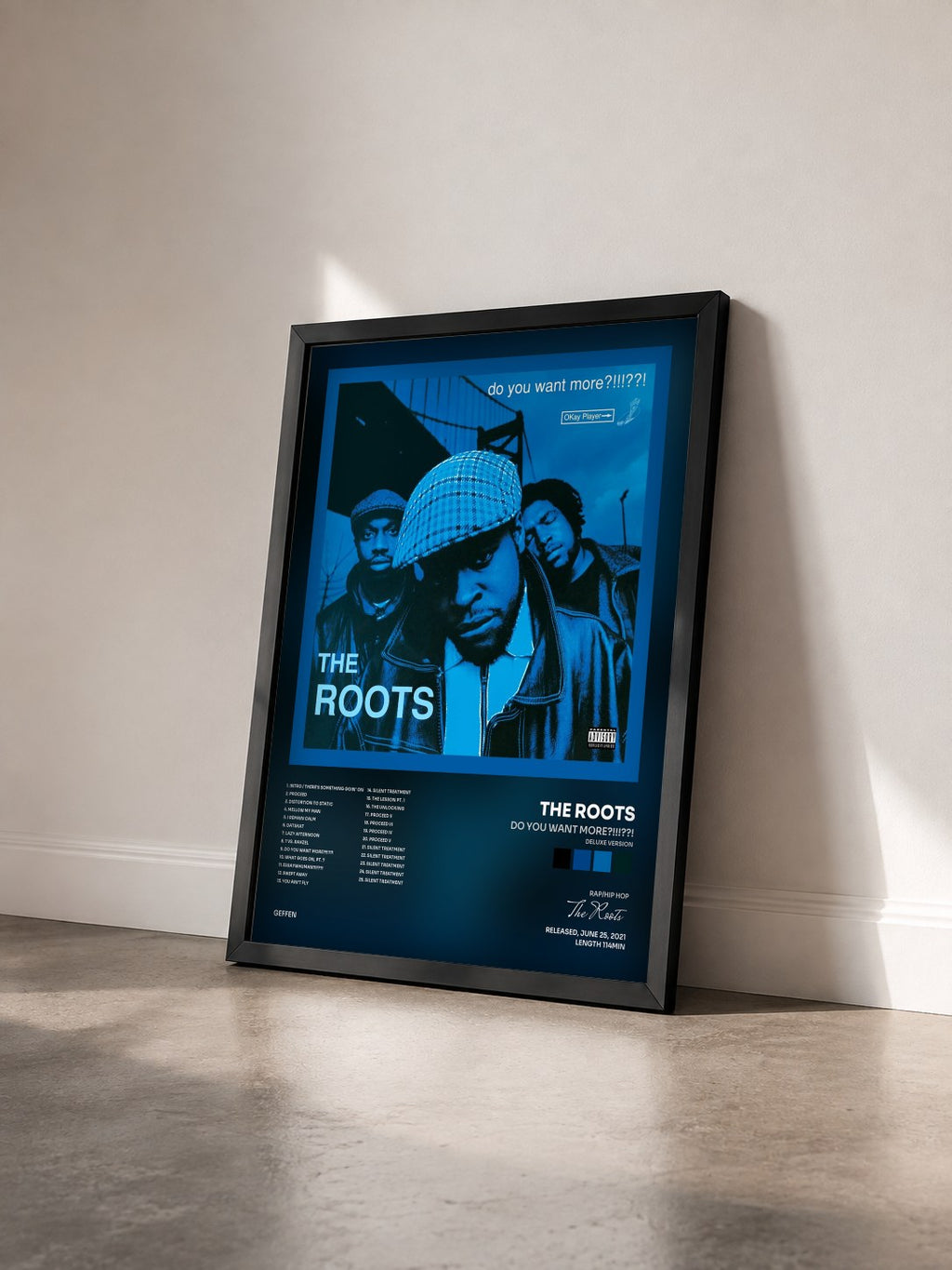 #noir Tableau de l'album Do You Want More?!!!??! (Deluxe Version) de The Roots vu de trois quarts, cadre noir