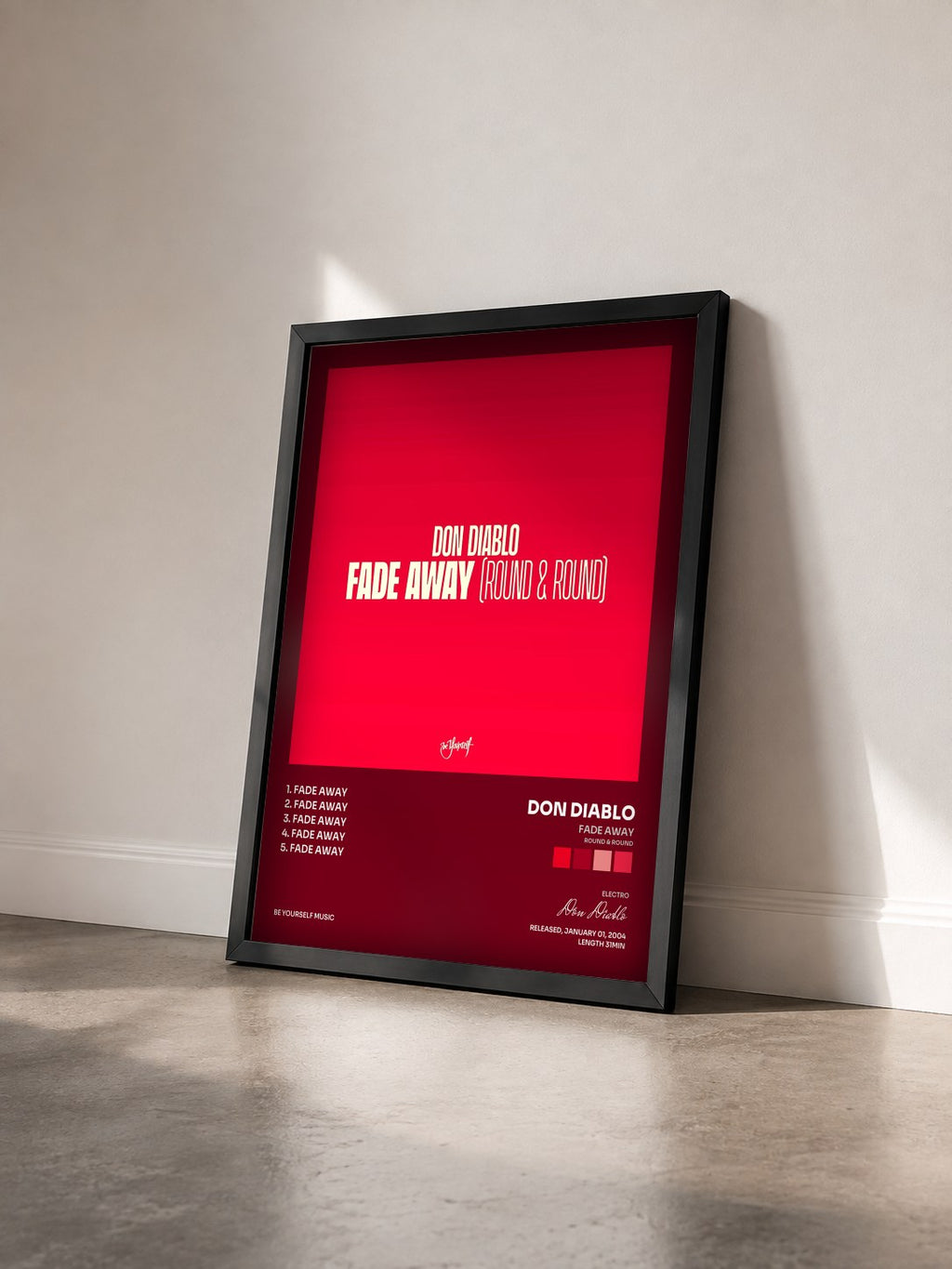 #noir Tableau de l'album Fade Away (Round & Round) de Don Diablo vu de trois quarts, cadre noir