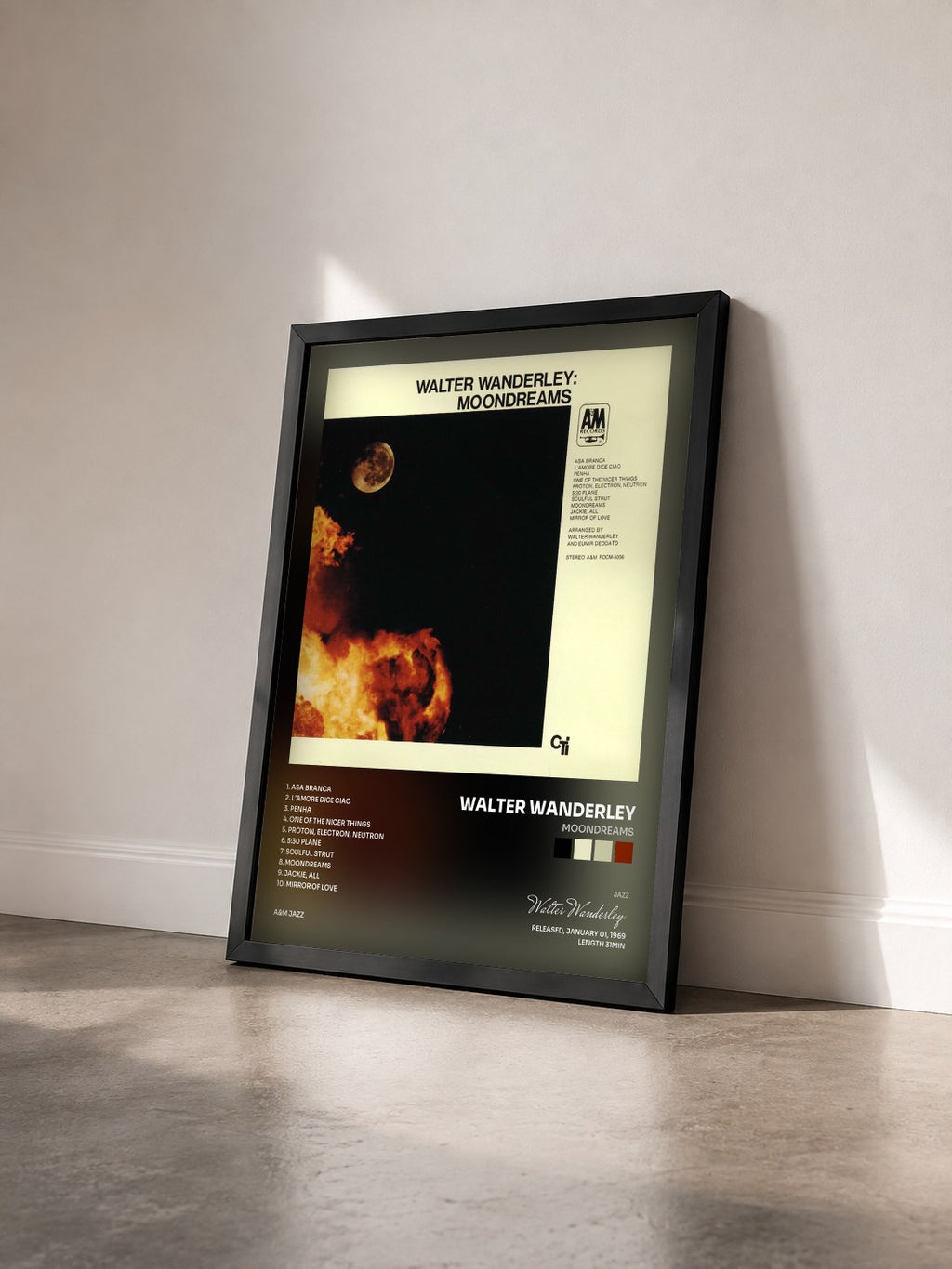 #noir Tableau de l'album Moondreams de Walter Wanderley vu de trois quarts, cadre noir