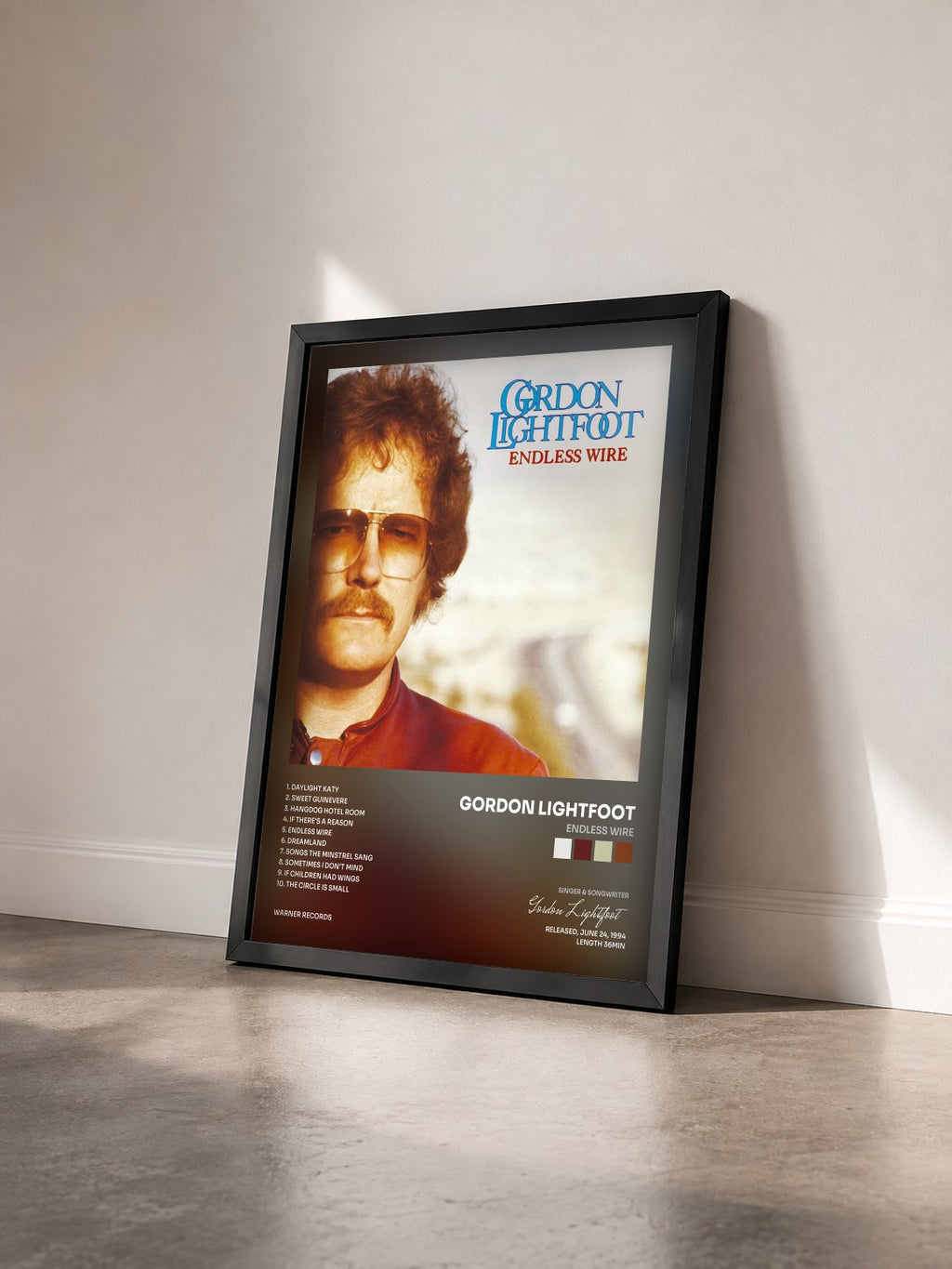 #noir Tableau de l'album Endless Wire de Gordon Lightfoot vu de trois quarts, cadre noir