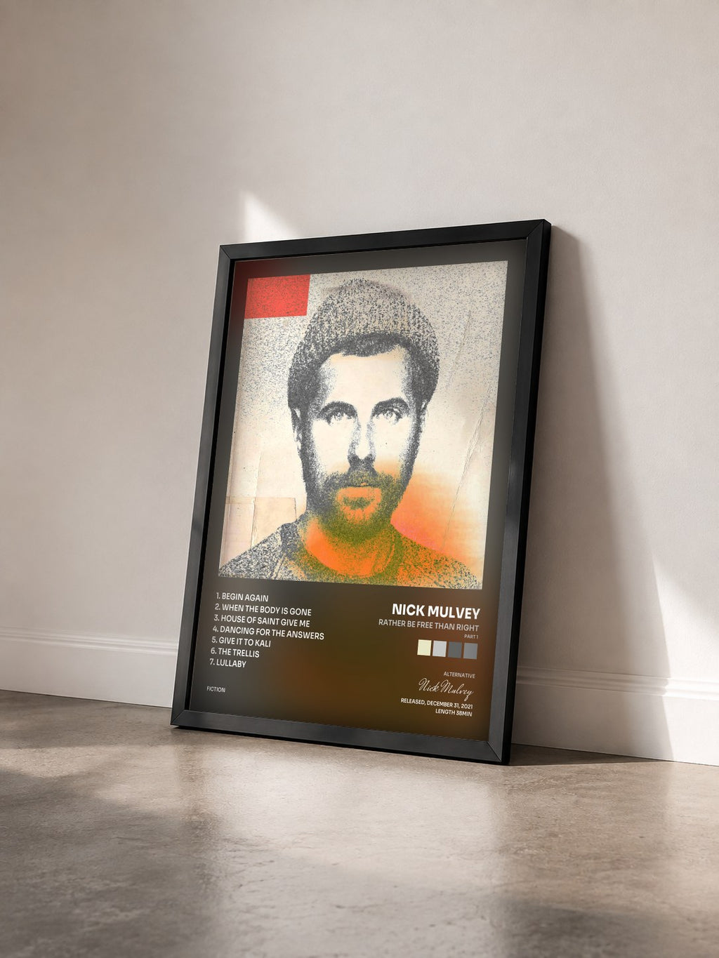 #noir Tableau de l'album Rather Be Free Than Right (Part 1) de Nick Mulvey vu de trois quarts, cadre noir