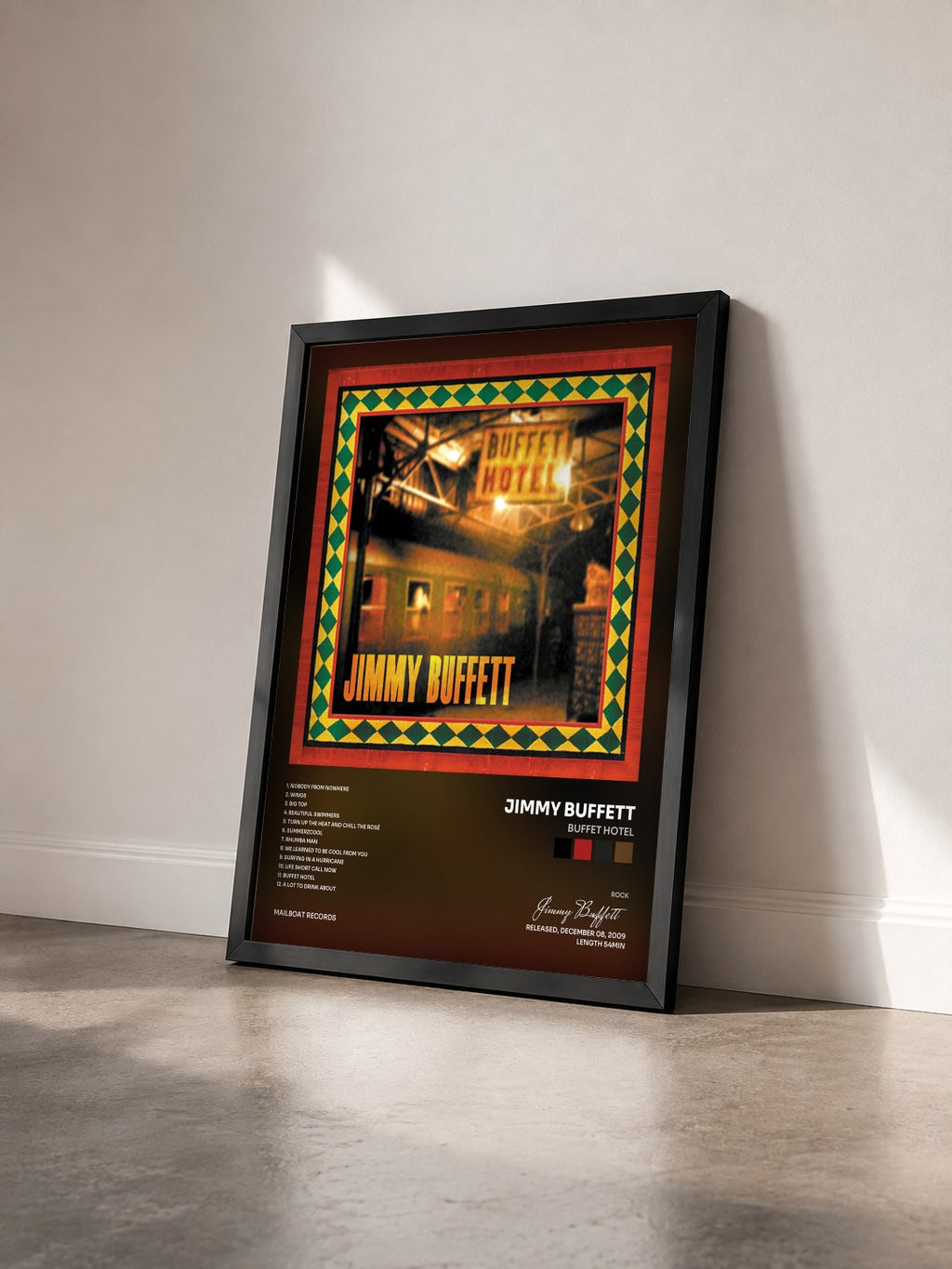 #noir Tableau de l'album Buffet Hotel de Jimmy Buffett vu de trois quarts, cadre noir