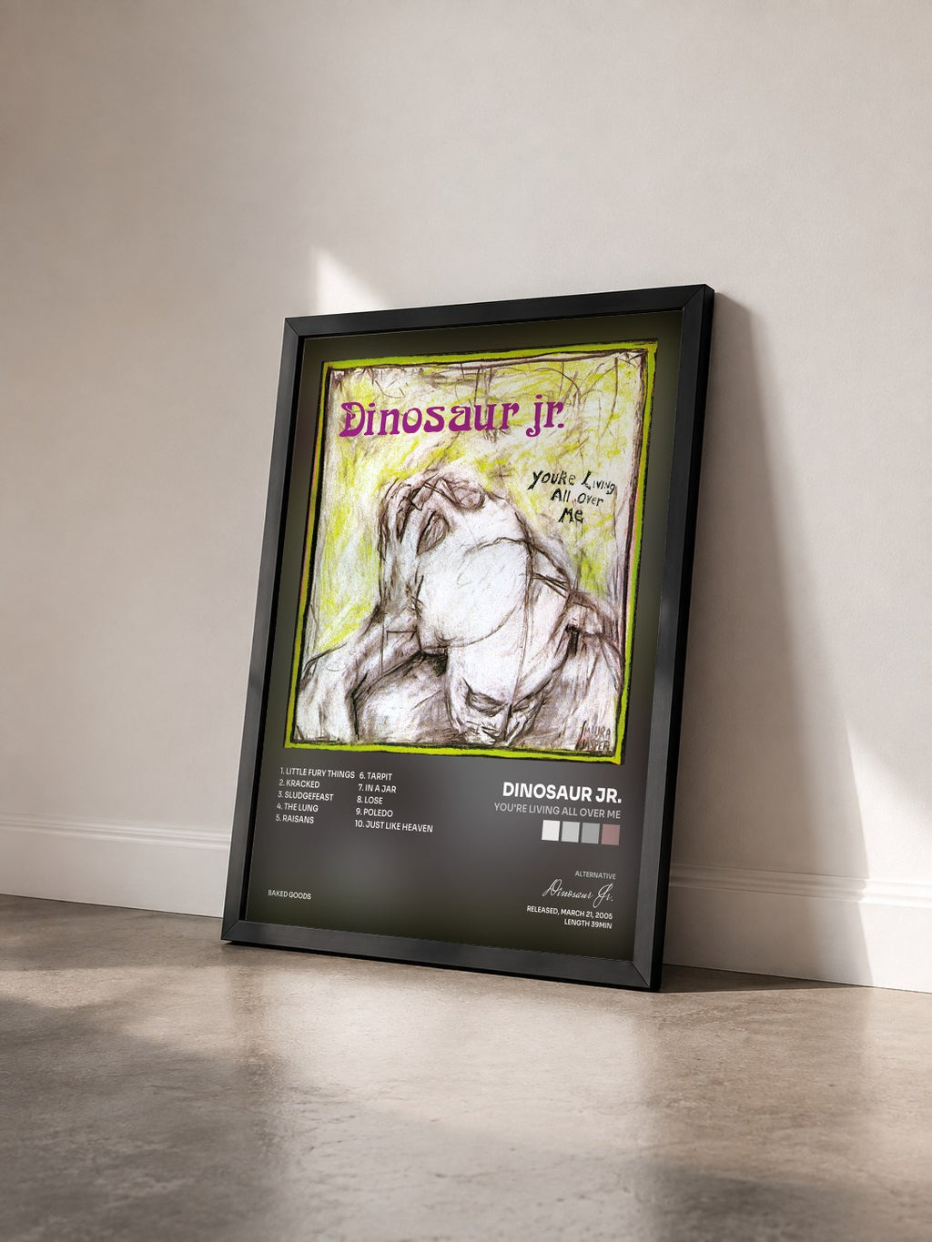 #noir Tableau de l'album You're Living All Over Me de Dinosaur Jr. vu de trois quarts, cadre noir