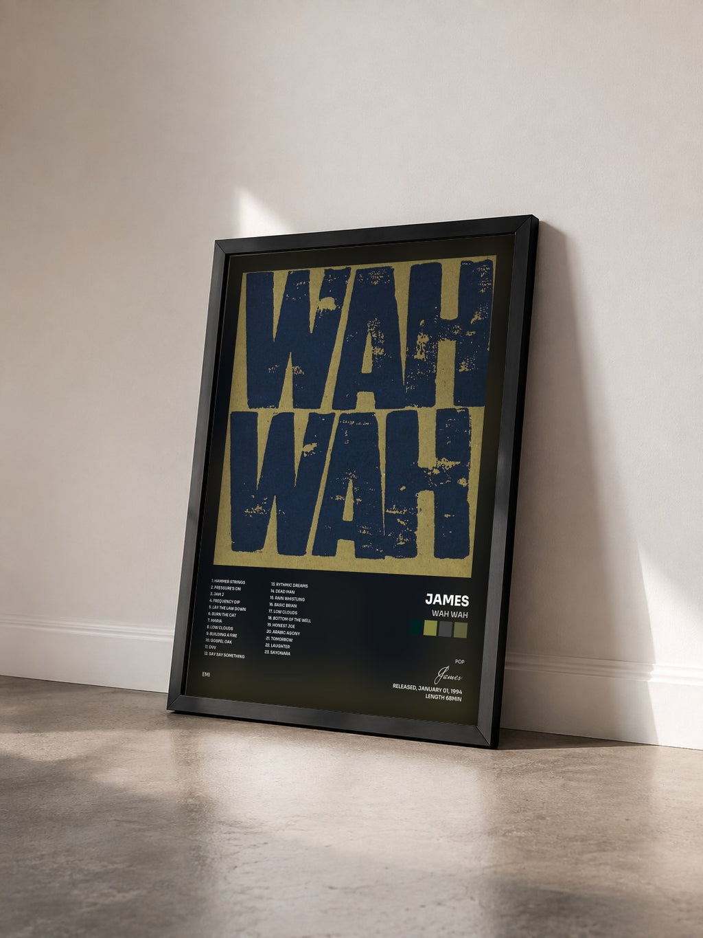 #noir Tableau de l'album Wah Wah de James vu de trois quarts, cadre noir
