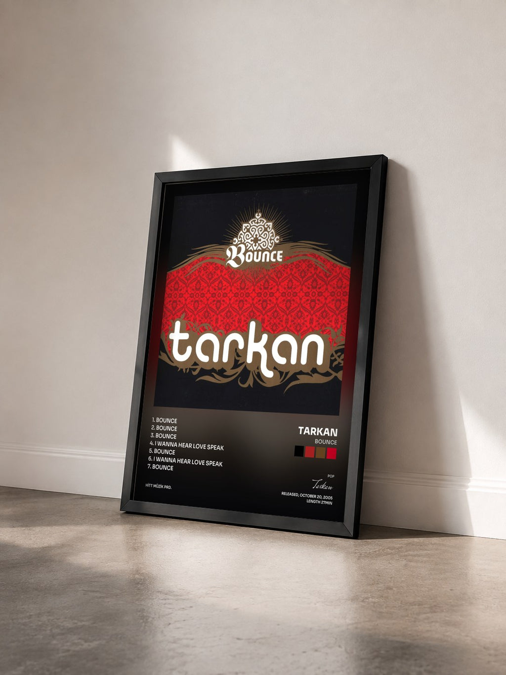 #noir Tableau de l'album Bounce de Tarkan vu de trois quarts, cadre noir