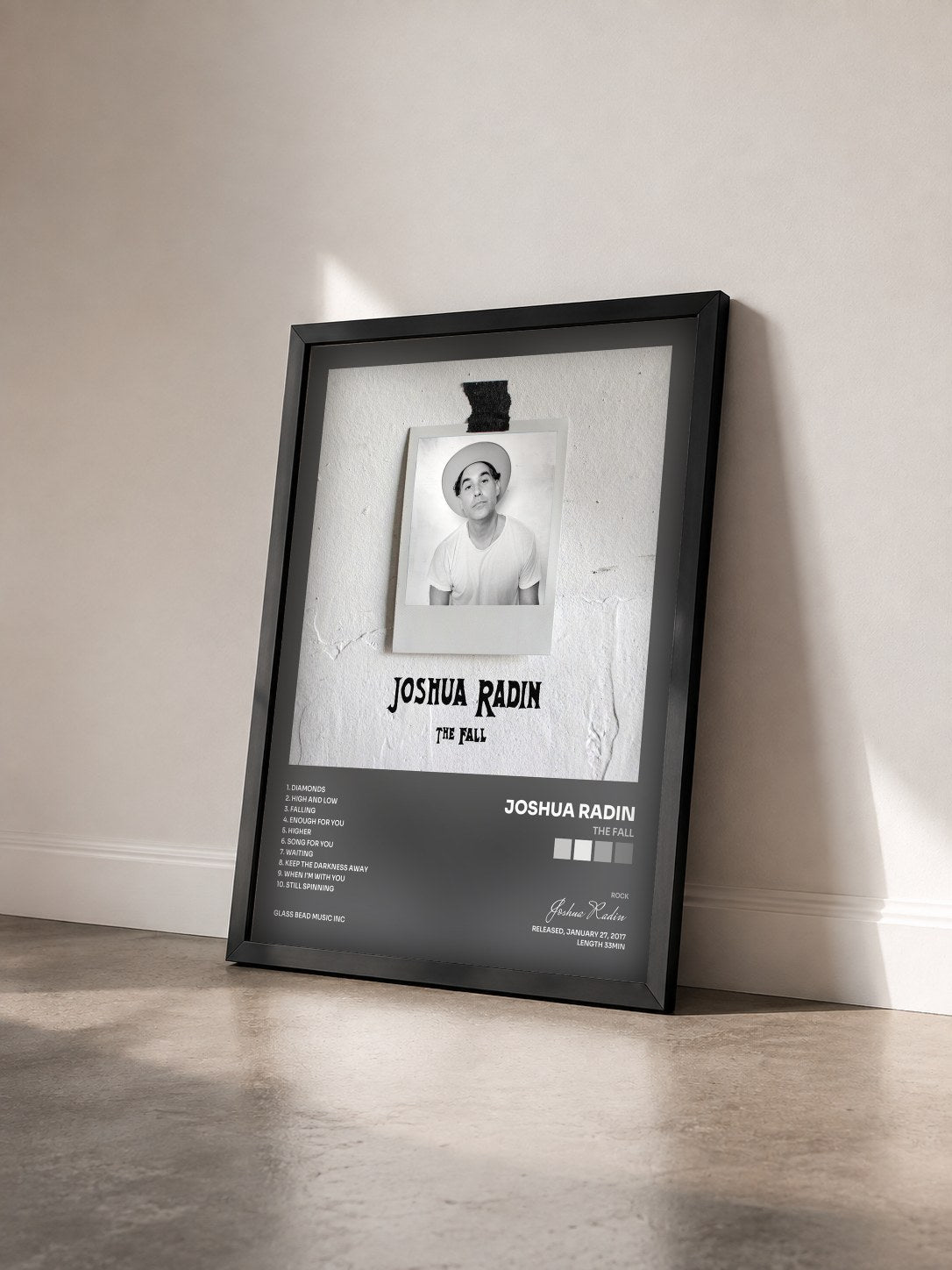 #noir Tableau de l'album The Fall de Joshua Radin vu de trois quarts, cadre noir