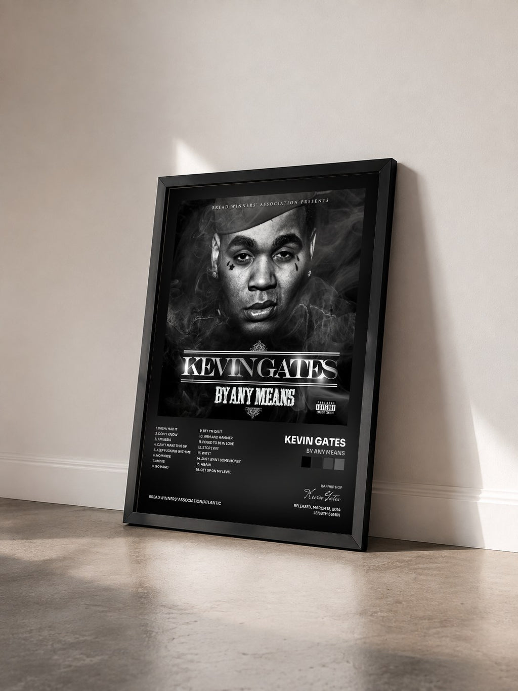#noir Tableau de l'album By Any Means de Kevin Gates vu de trois quarts, cadre noir