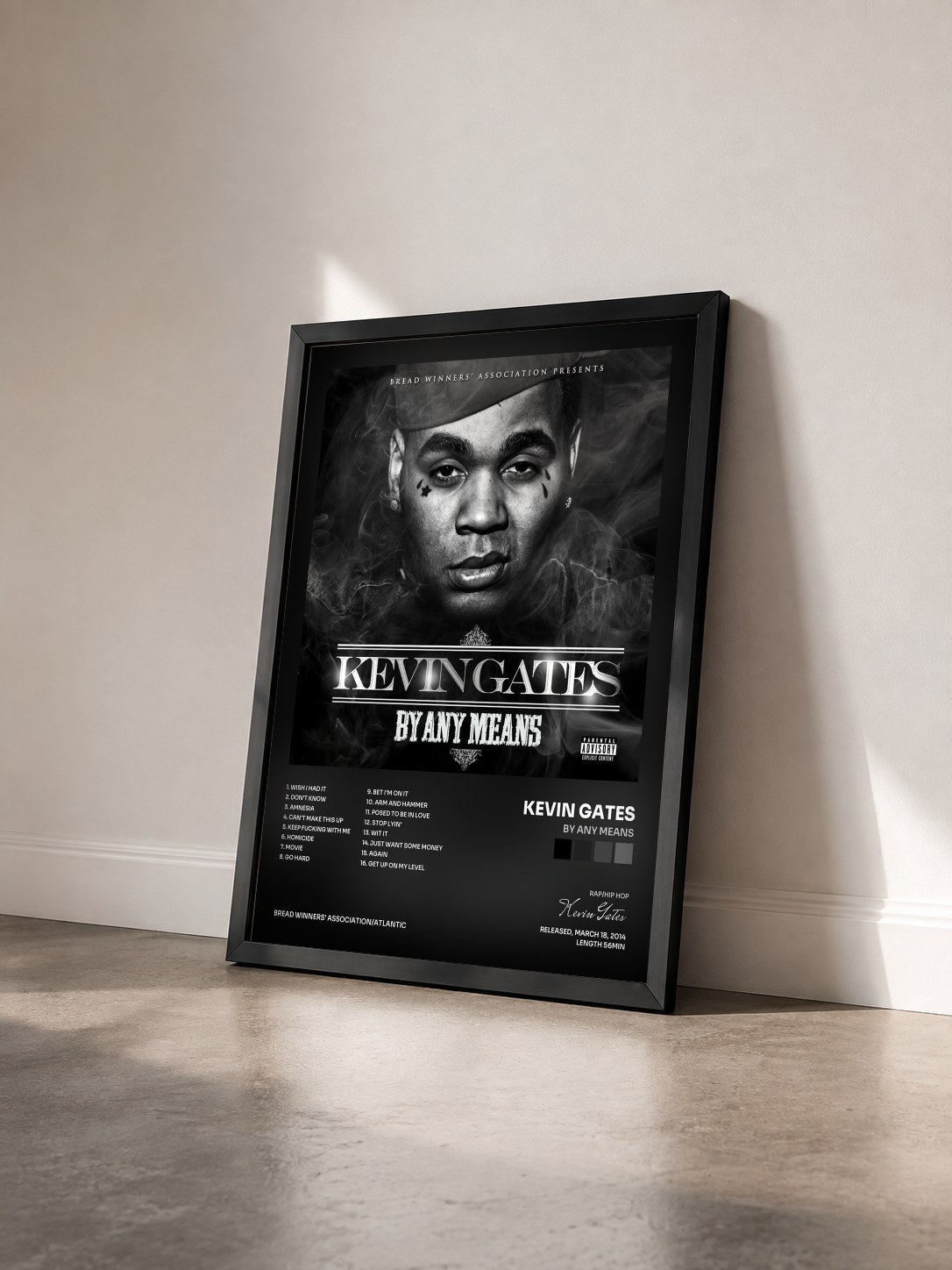 #noir Tableau de l'album By Any Means de Kevin Gates vu de trois quarts, cadre noir