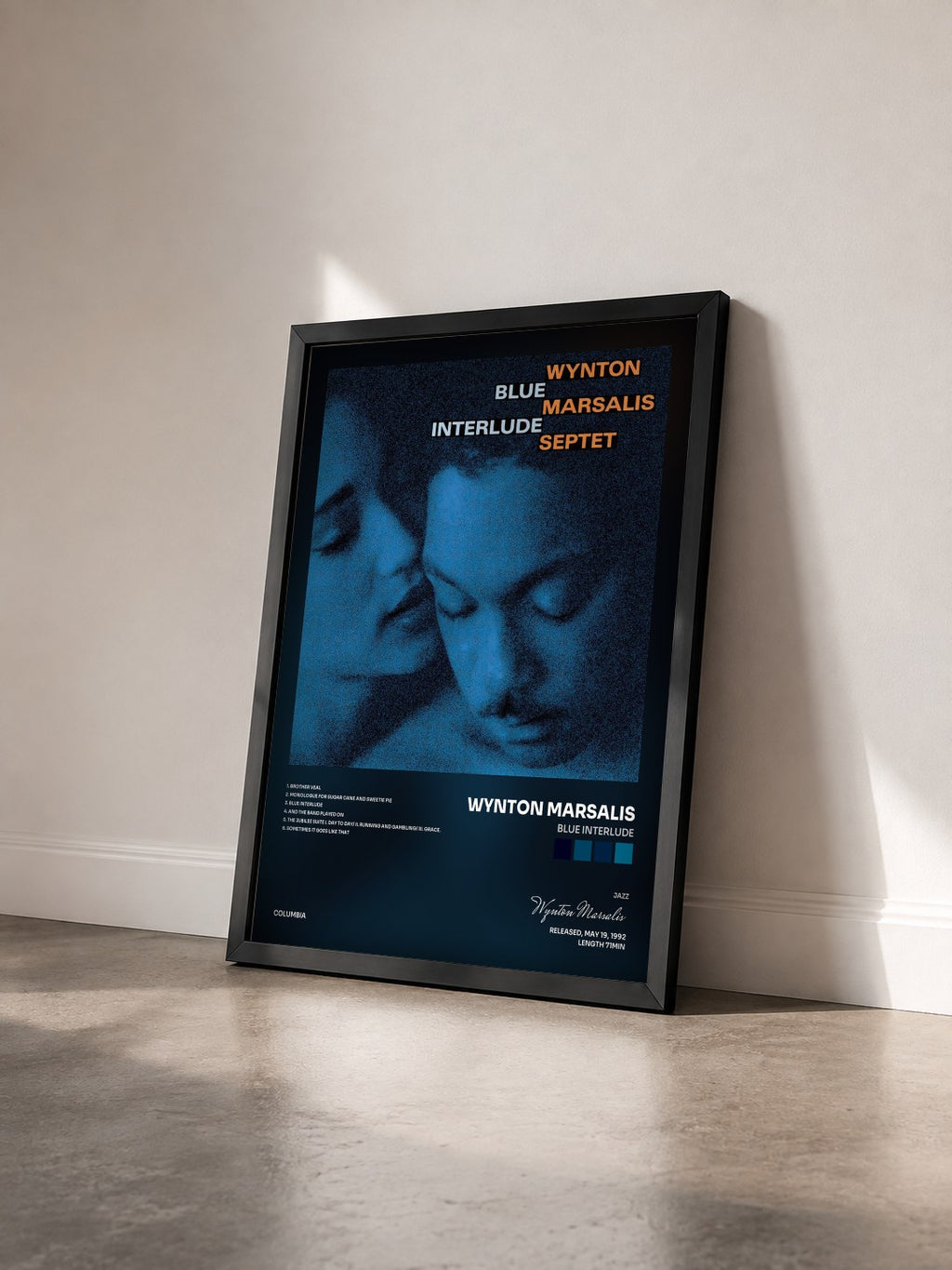 #noir Tableau de l'album Blue Interlude de Wynton Marsalis vu de trois quarts, cadre noir