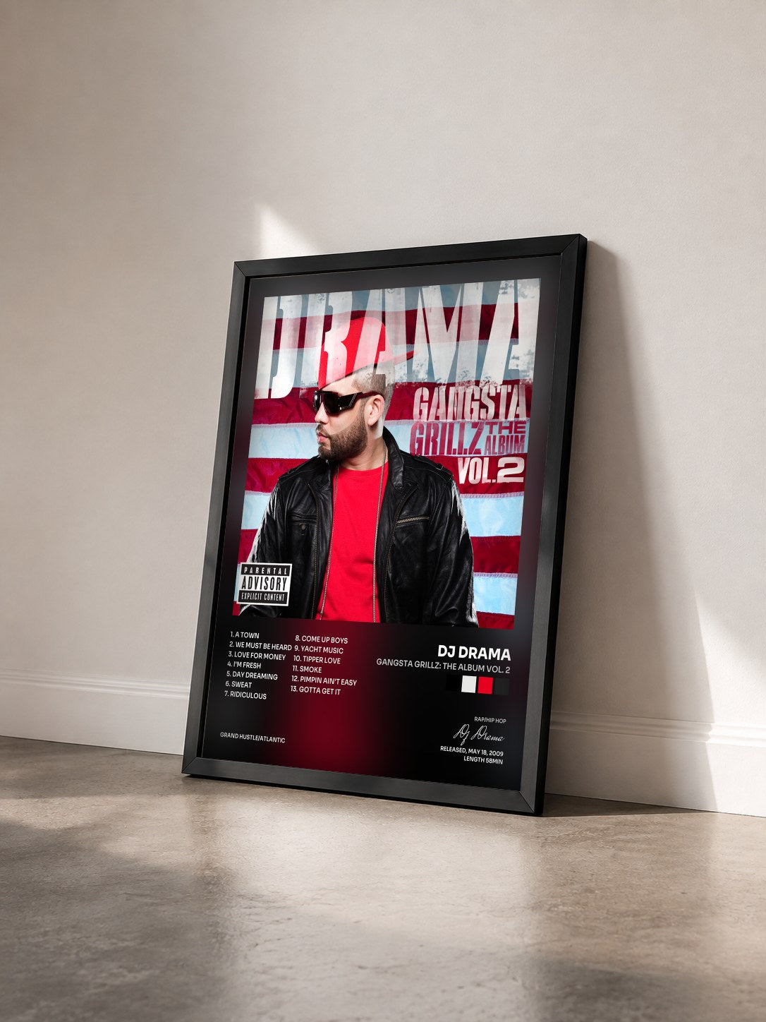 #noir Tableau de l'album Gangsta Grillz: The Album Vol. 2 de Dj Drama vu de trois quarts, cadre noir