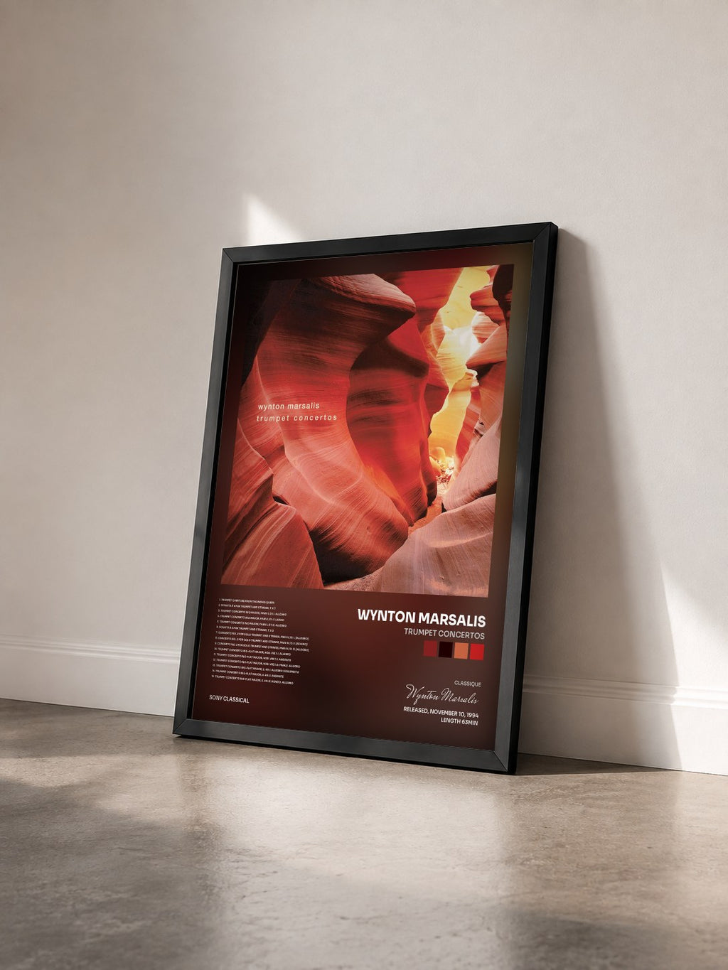 #noir Tableau de l'album Trumpet Concertos de Wynton Marsalis vu de trois quarts, cadre noir