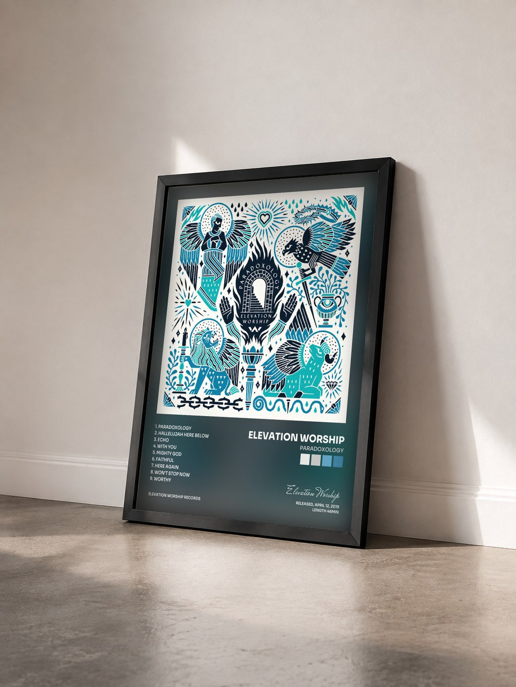 #noir Tableau de l'album Paradoxology de Elevation Worship vu de trois quarts, cadre noir