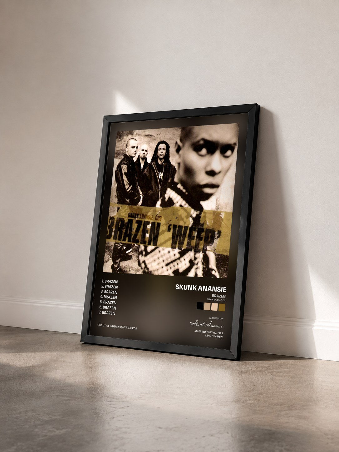 #noir Tableau de l'album Brazen (Weep) (Promo CD) de Skunk Anansie vu de trois quarts, cadre noir