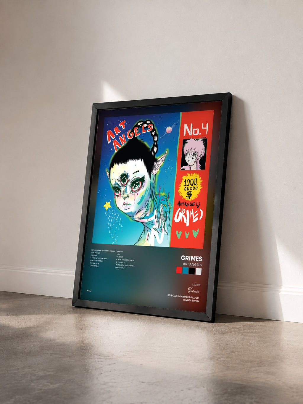 #noir Tableau de l'album Art Angels de Grimes vu de trois quarts, cadre noir