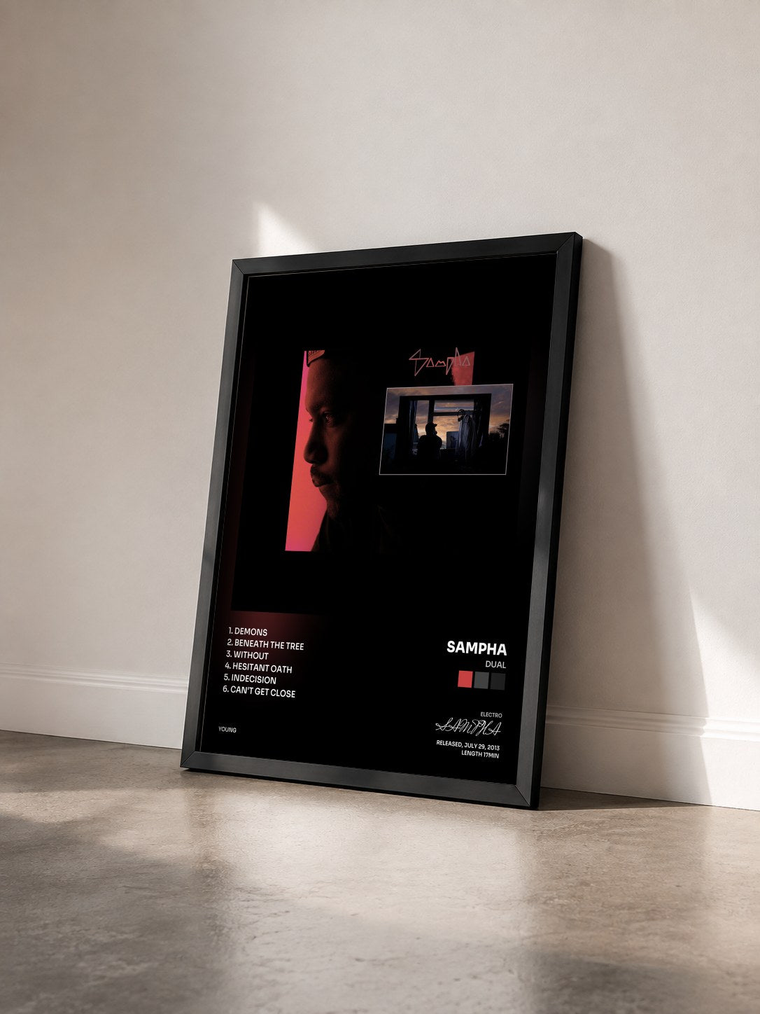#noir Tableau de l'album Dual de SAMPHA vu de trois quarts, cadre noir