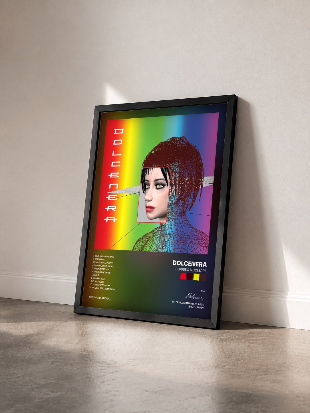 #noir Tableau de l'album Sorriso Nucleare de Dolcenera vu de trois quarts, cadre noir
