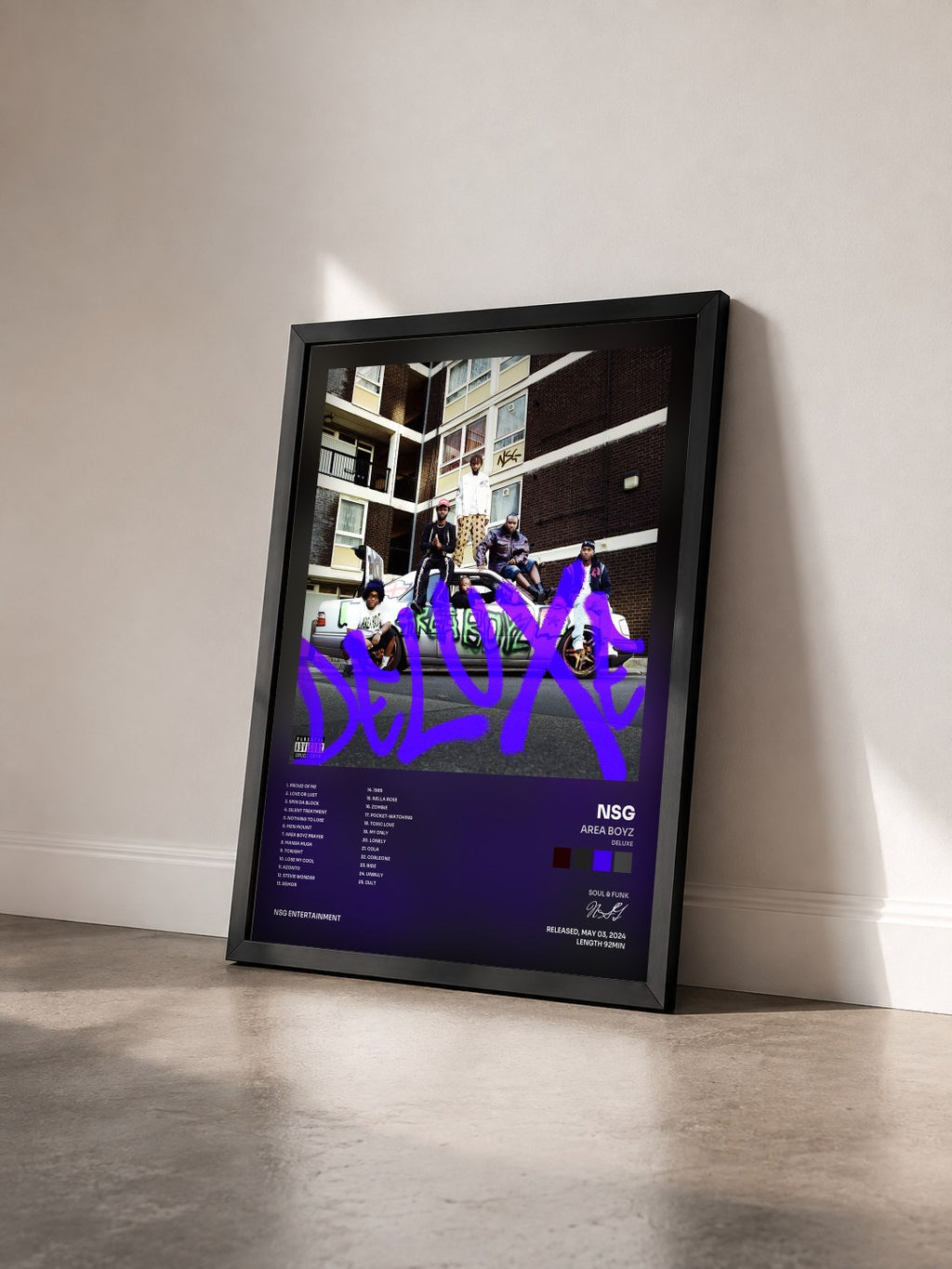 #noir Tableau de l'album AREA BOYZ (DELUXE) de NSG vu de trois quarts, cadre noir