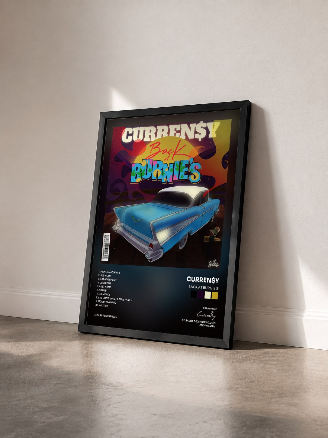 #noir Tableau de l'album Back at Burnie's de Curren$y vu de trois quarts, cadre noir