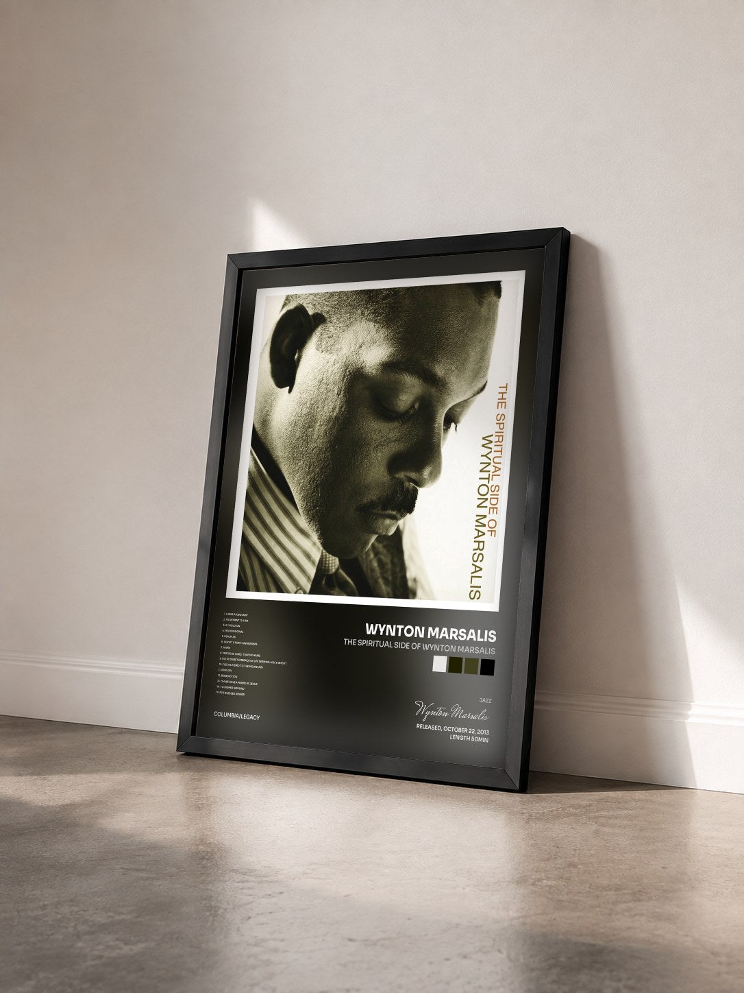 #noir Tableau de l'album The Spiritual Side of Wynton Marsalis de Wynton Marsalis vu de trois quarts, cadre noir