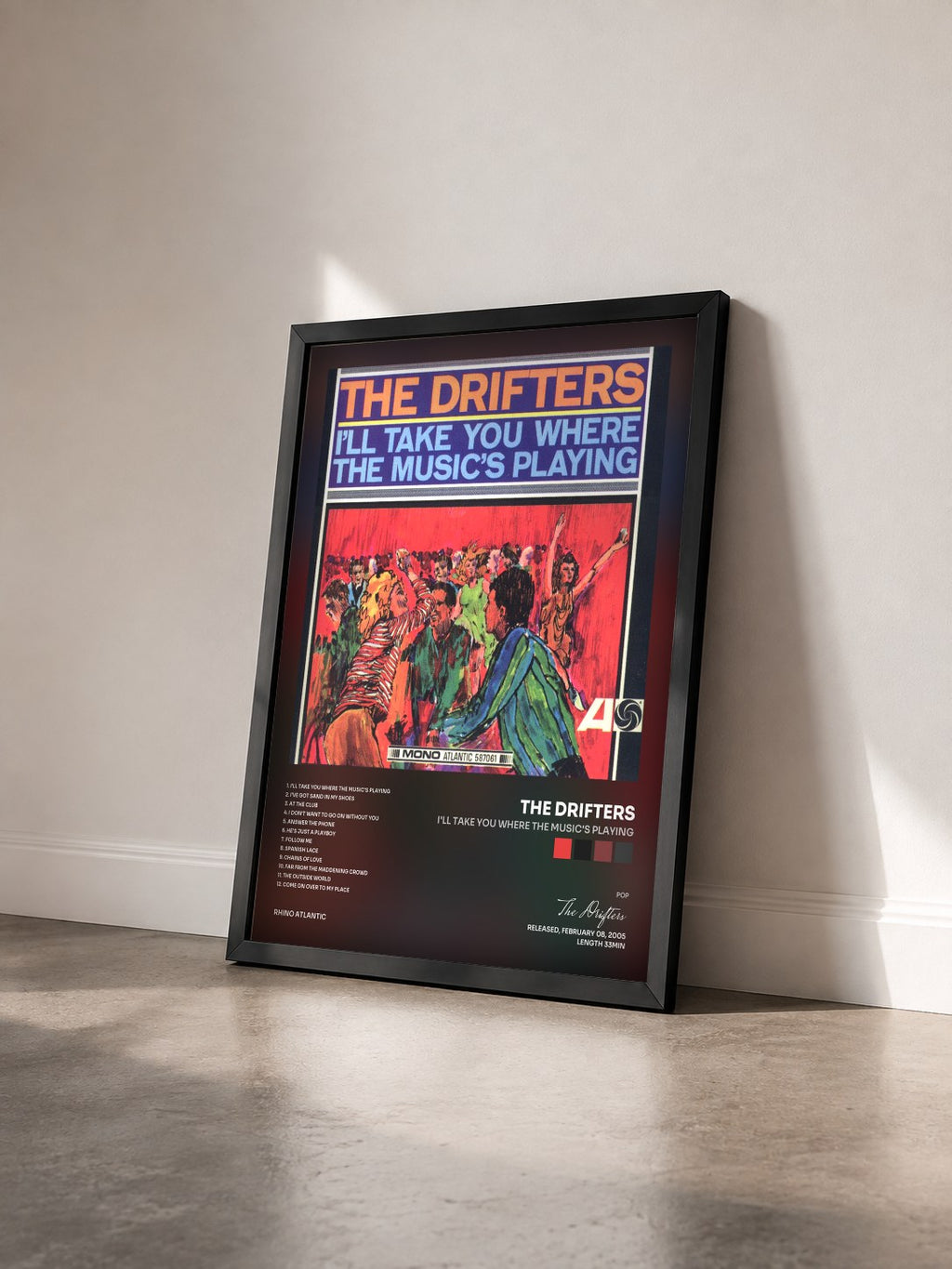 #noir Tableau de l'album I'll Take You Where the Music's Playing de The Drifters vu de trois quarts, cadre noir