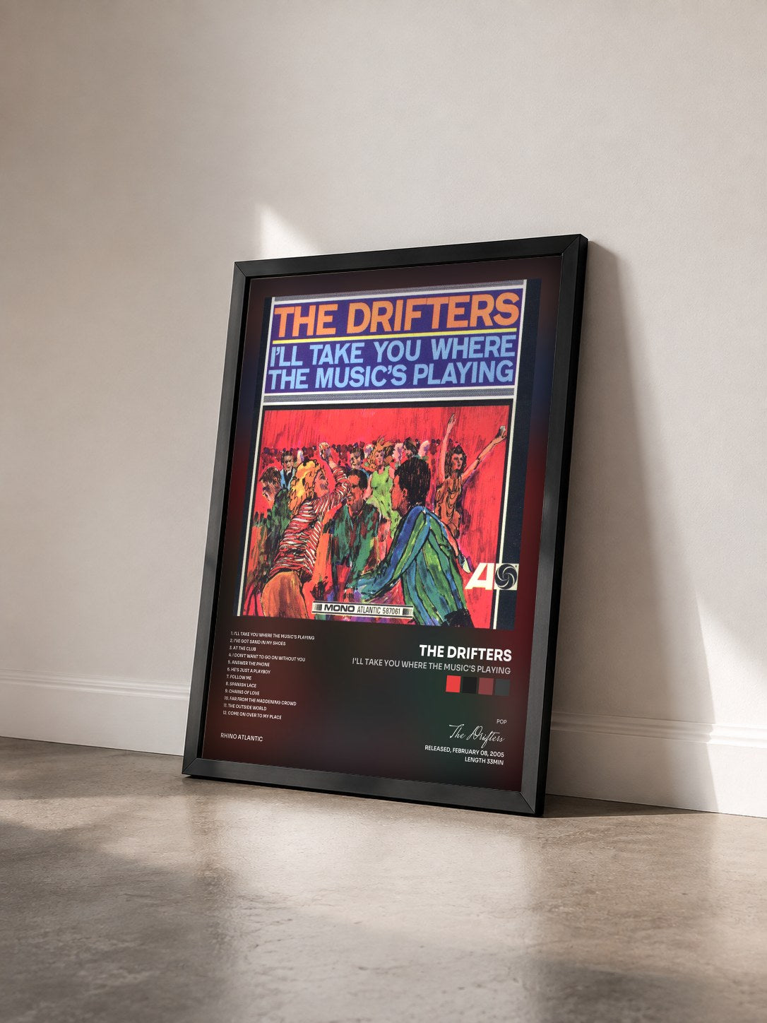 #noir Tableau de l'album I'll Take You Where the Music's Playing de The Drifters vu de trois quarts, cadre noir