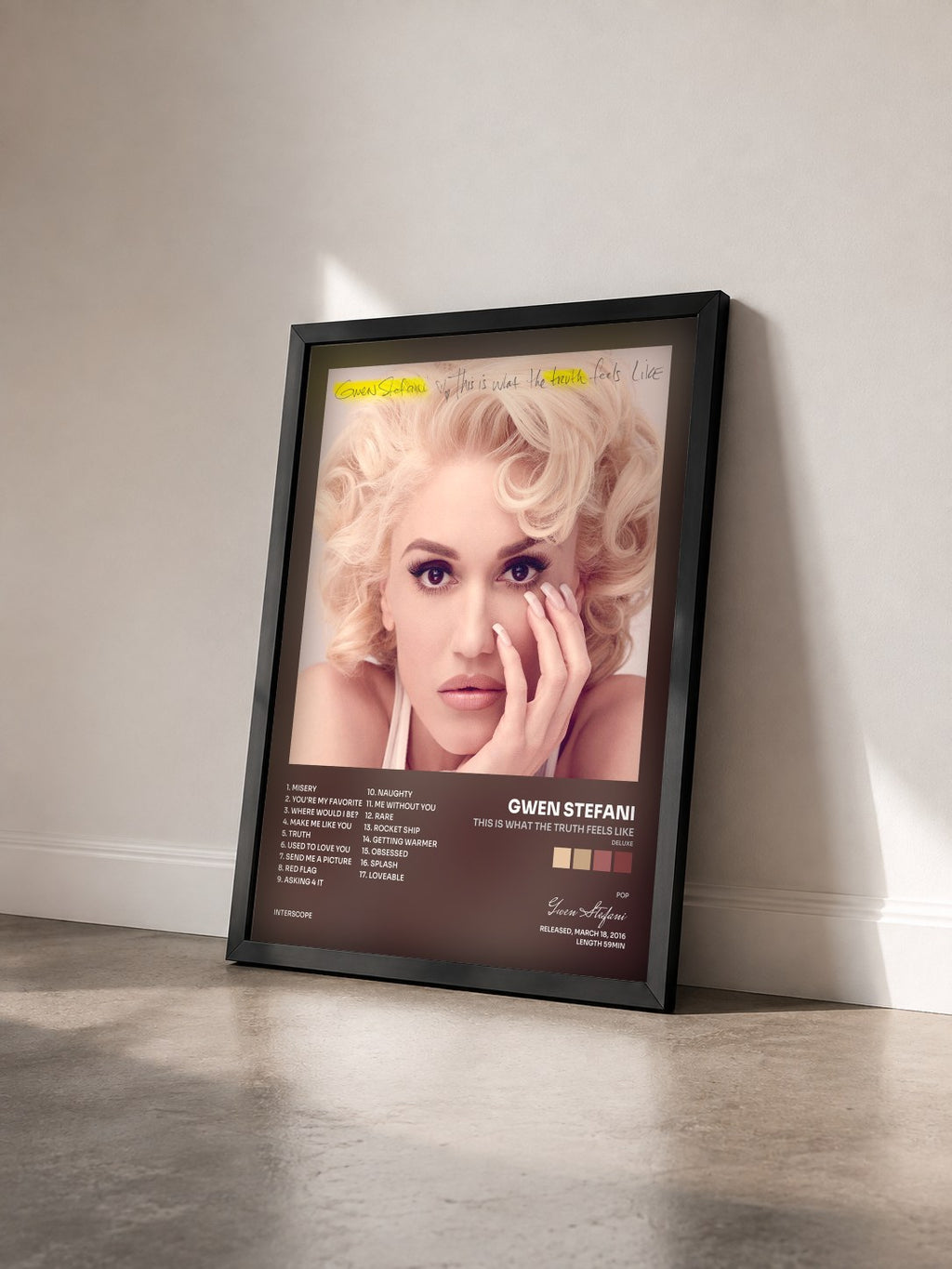 #noir Tableau de l'album This Is What The Truth Feels Like (Deluxe) de Gwen Stefani vu de trois quarts, cadre noir