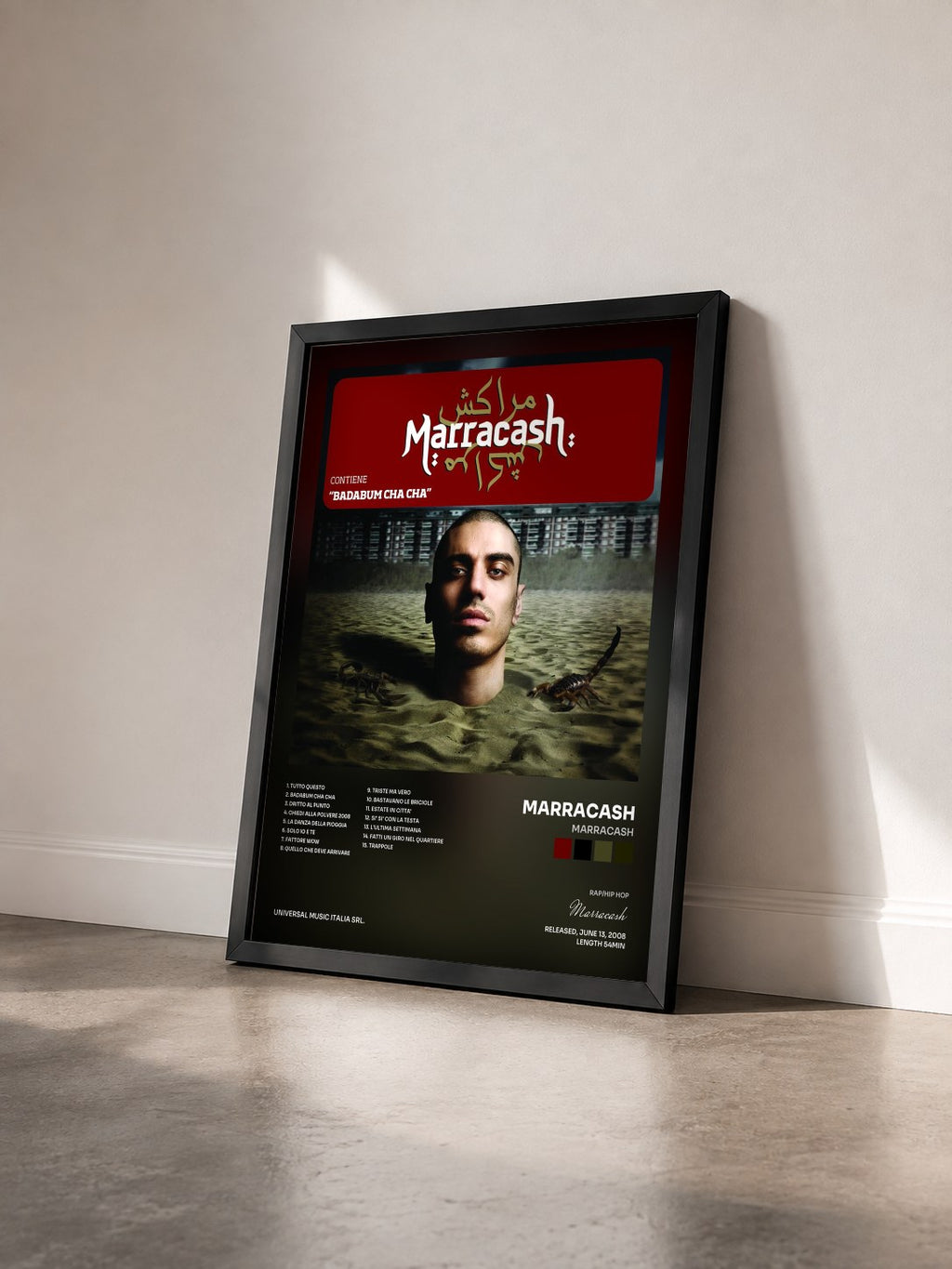 #noir Tableau de l'album Marracash de Marracash vu de trois quarts, cadre noir
