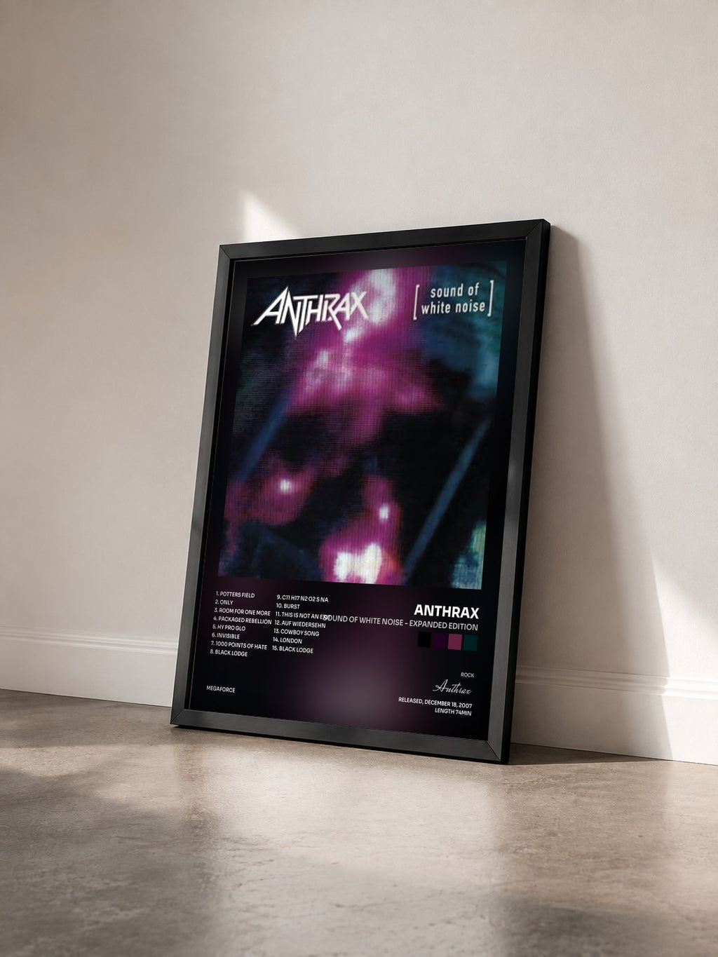 #noir Tableau de l'album Sound of White Noise - Expanded Edition de Anthrax vu de trois quarts, cadre noir