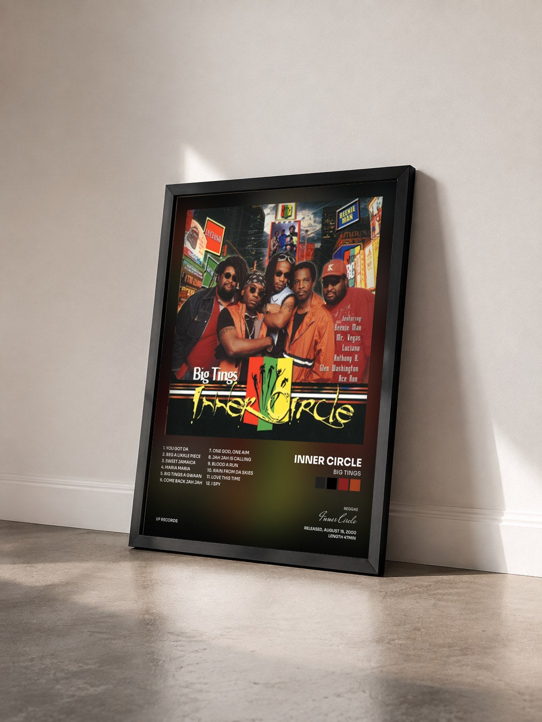 #noir Tableau de l'album Big Tings de Inner Circle vu de trois quarts, cadre noir
